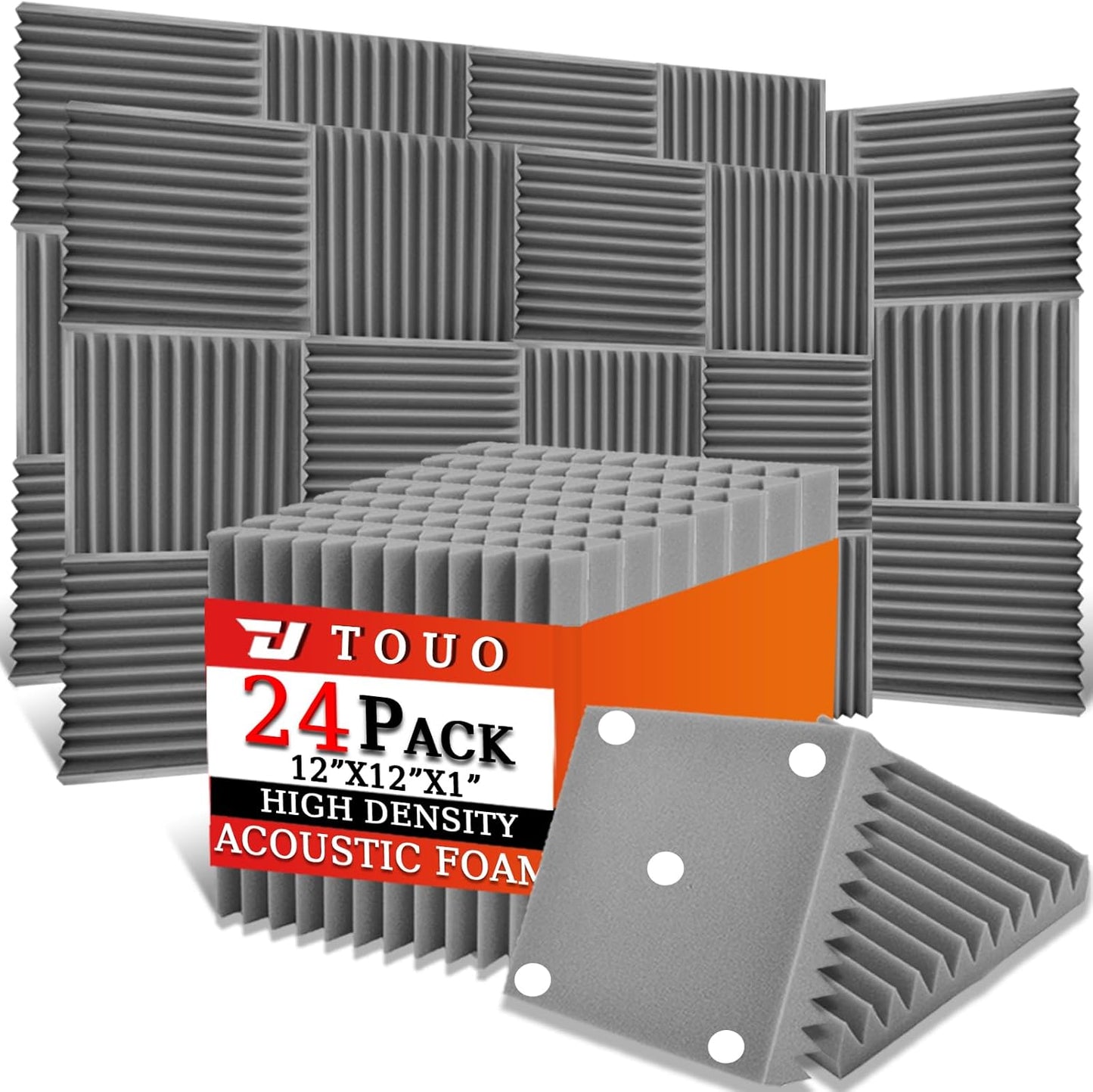 24 Pack Acoustic Panels – Sound Proof Foam Panels for Wall 12"x12"x1", Flame Retardant Wedge Acoustic Foam, High-Density Sound Absorbing Panels for Home Studio(Gray, 1" Thick 24 Pack)