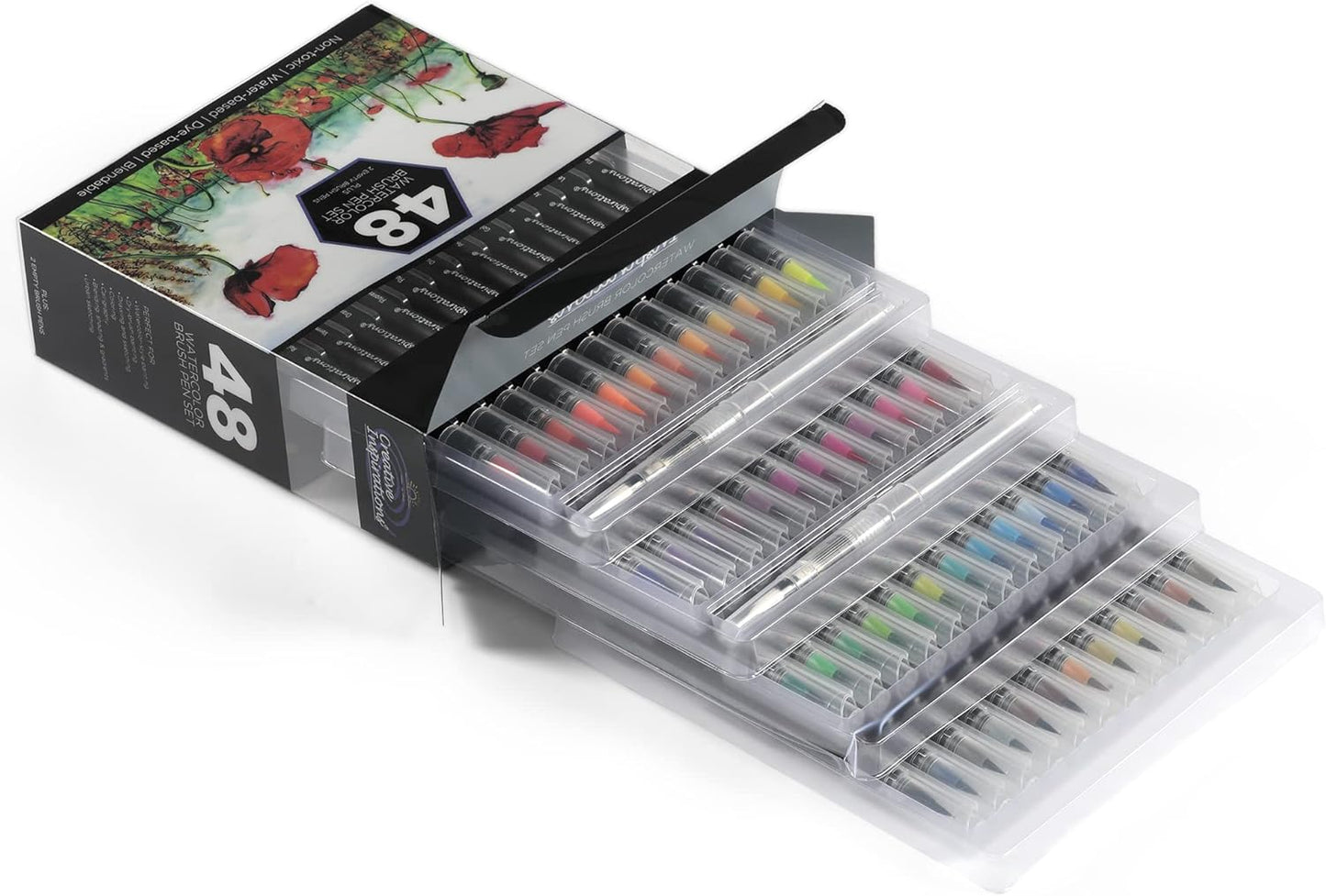 Creative Inspirations Watercolor Brush Pen Set - Water-Soluble Pens for Painting and Coloring - Set of 48 Assorted Colors