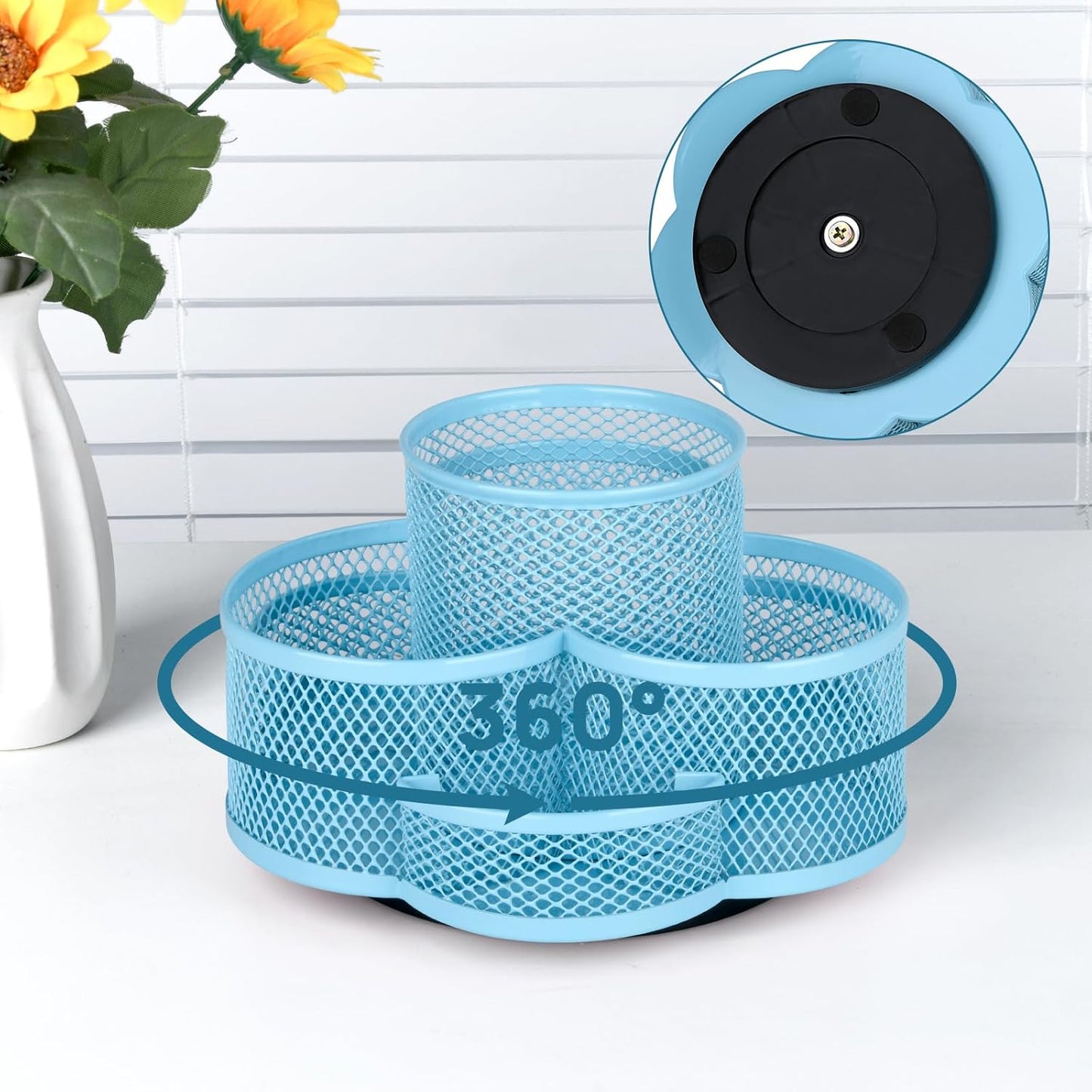 Pen Holder for Desk, Rotating Pencil Holder, Cup Holder for Desk Office, Pen Organizer (Sky Blue)