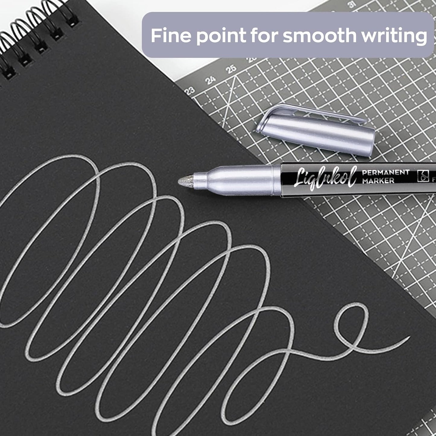 Silver Metallic Permanent Markers, 24 Pack Silver Metallic Marker Pens for Artist Illustration, Industrial Marking, DIY Crafts, Gift Card Making