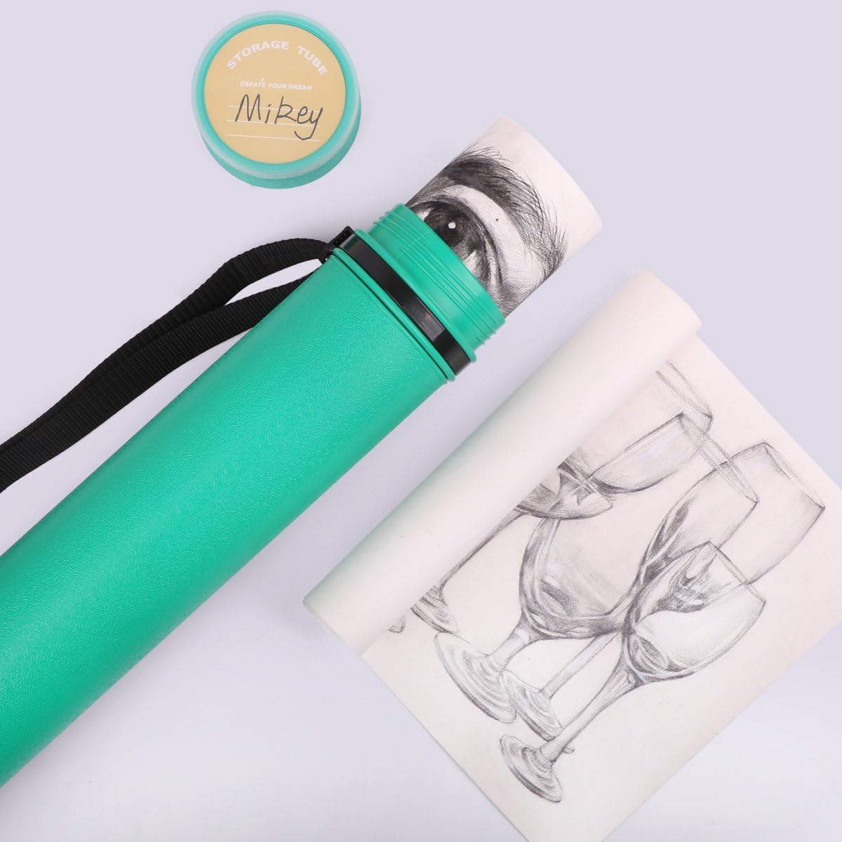 TRANSON Durable Poster Storage Tube with Straps 24"-40" Extendable for Blueprints, Artwork, Maps, Posters Color Green