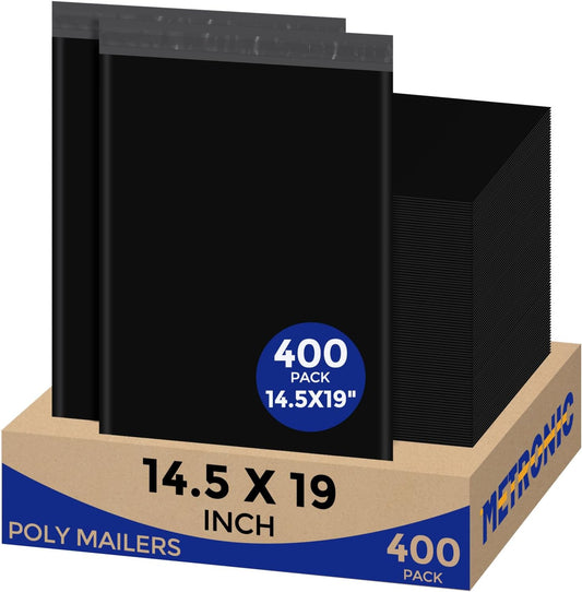 Metronic Poly Mailers 14.5x19 400 Pack Large Shipping Bags for Clothing Bulk,Self Adhesive Shipping Envelopes for Small Business,Waterproof Mailers Poly Bags for Shipping,Packaging Mailing Bags Black