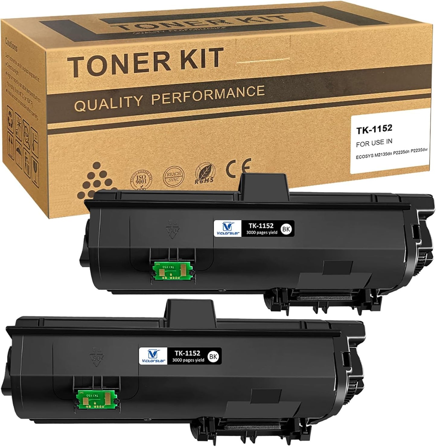 VICTORSTAR TK1152 TK-1152 1T02RV0US0 Compatible Toner Cartridges 3000 Pages 2 Blacks for Kyocera ECOSYS M2135 M2135dn M2635 M2635dn M2635dw M2735 M2735dw P2235 P2235dn P2235dw Printers