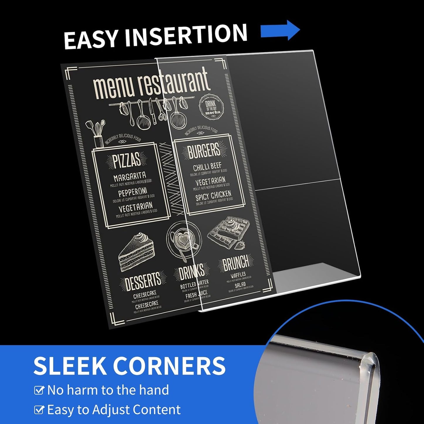 8 Pack Acrylic Sign Holder 8.5 X 11, L Shape Clear Sign Holder, Clear Plastic Sign Holder Picture Photo Frames, Flyer Document Paper Display Stand for Office Desktop