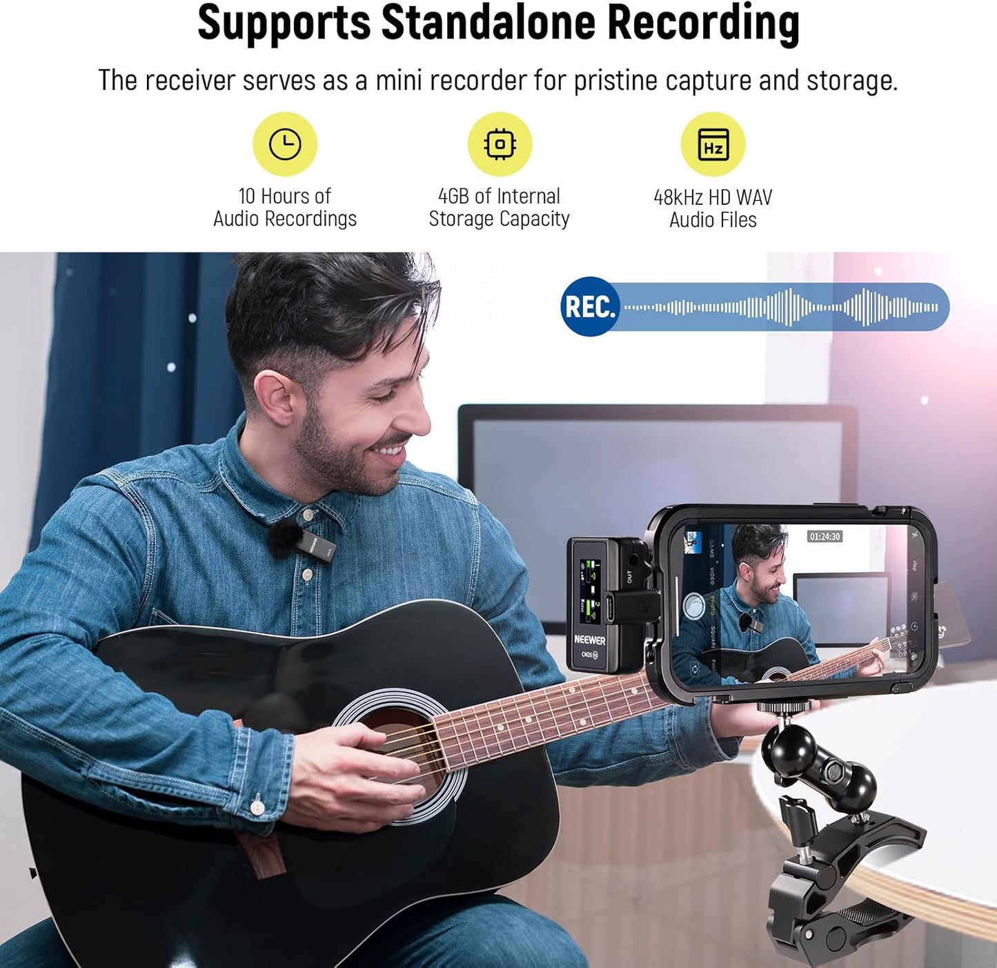 NEEWER CM28 (1 RX + 2 TX + Charging Case), Wireless Lavalier Microphone, Smart Noise Cancelling, 48KHz/16Bit 9 Hrs Uncompressed Recording, 656ft/200m Range, Lav Mic for iPhone, Android, Camera