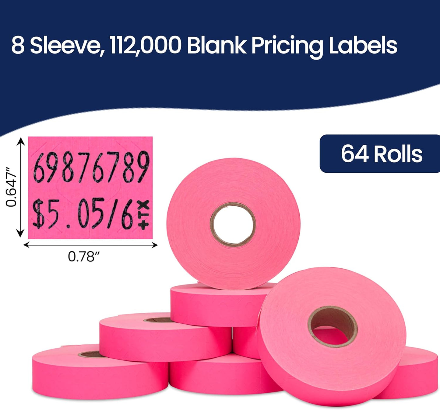 Perco Fluorescent Pink Pricing Labels for Monarch 1136 Price Gun - Case of 8 Sleeves, 112,000 Pricemarking Labels Value Pack