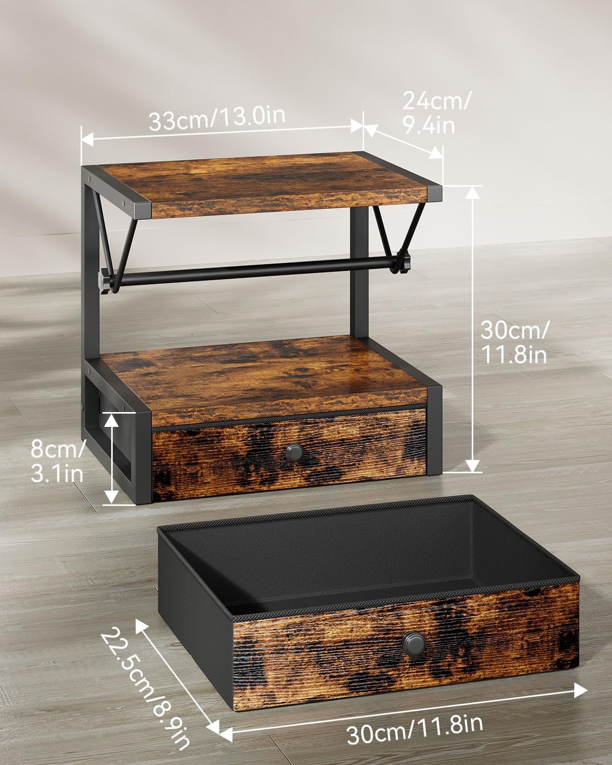 IBUYKE Label Holder for Rolls and Fan-Fold Labels,Wooden Thermal Shipping Label Stand with Drawer Desktop Printer Holder for Home, Office, Small Business,Brown TPS003H