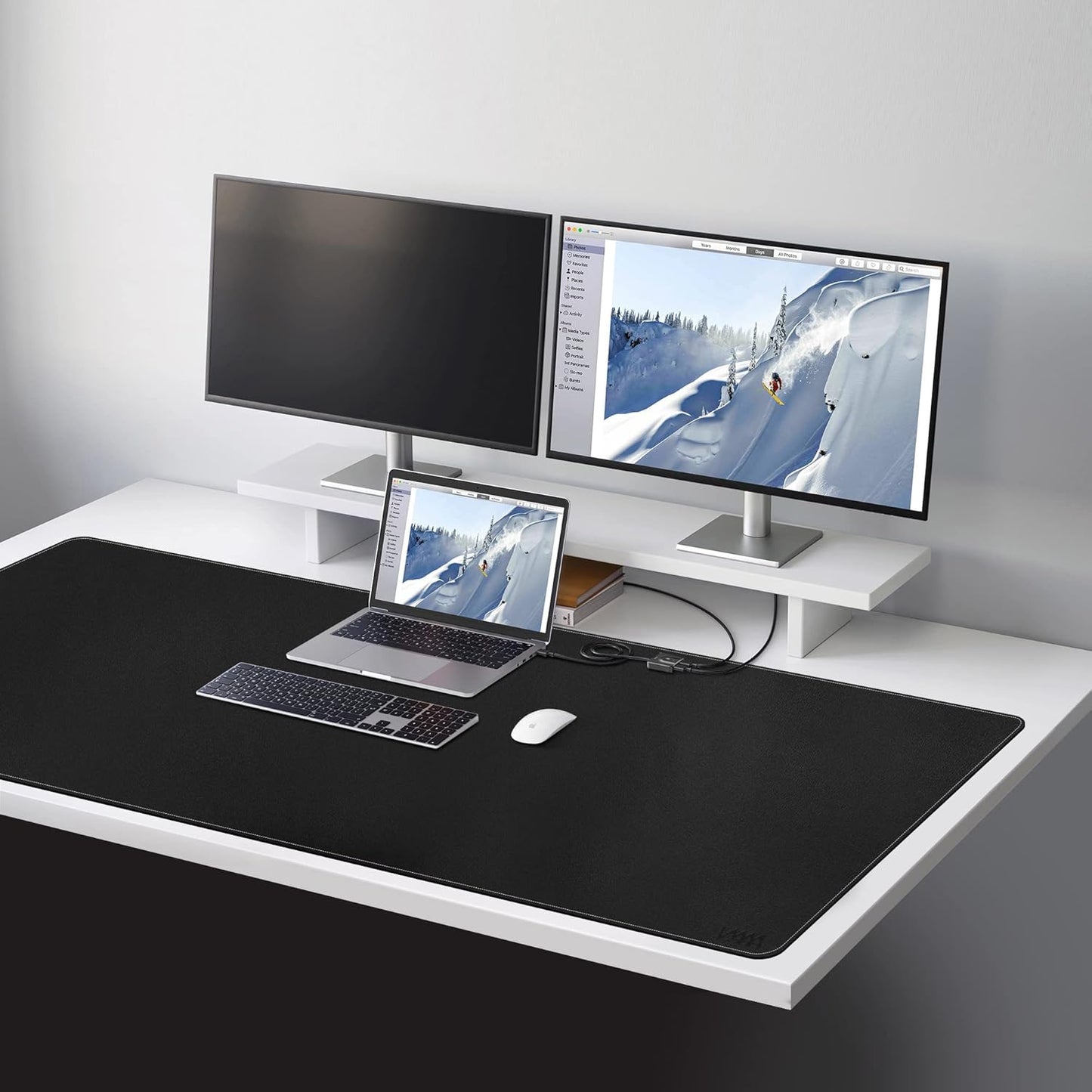 Vyaaa PU Leather Desk Mat, 55" x 24" Large Mouse Pad, Waterproof Extra Large Desk Mat, Desk Mats on top of Desks for Home or Office (Black)