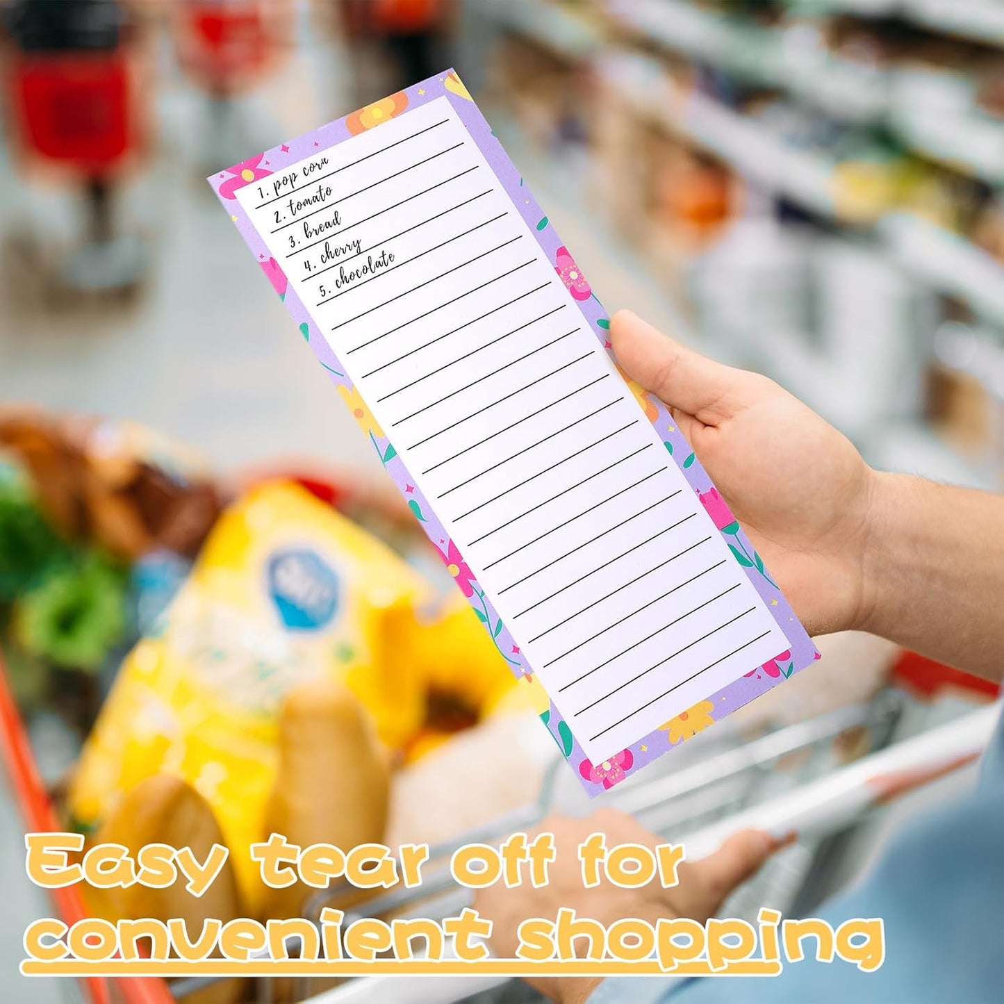 4 Pack Magnetic Note Pad for Fridge with Pen Holder, Totally 200 Sheets Grocery List Magnet Pad for Refrigerator Magnetic Shopping List Pad（Floral Design）