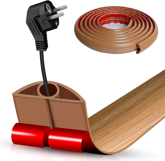 Floor Cord Cover Self Adhesive Cord Hider,10FT Cable Management, Extension Strip Protector for Wires, Prevent Cable Trips for Offices, Gyms, Exhibitions Cavity:0.3"(W) x 0.28"(H) Brown Wood