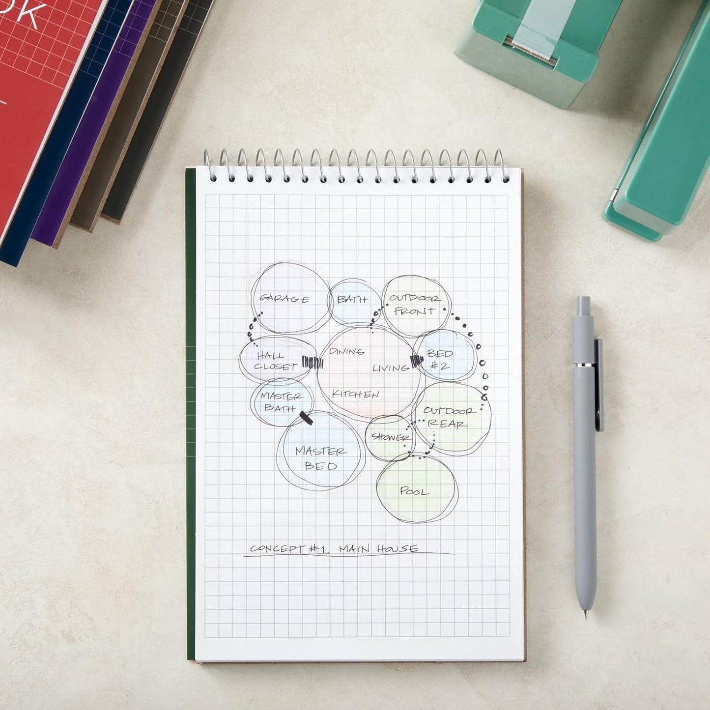 Juvale 6 Pack Quad Ruled 6x9 Inch Top Bound Spiral Graph Paper Notebook - 80 Sheets / 160 Writable Page Steno Notepads for Writing, Sketching, Drawing, School Supplies (6 Colors)