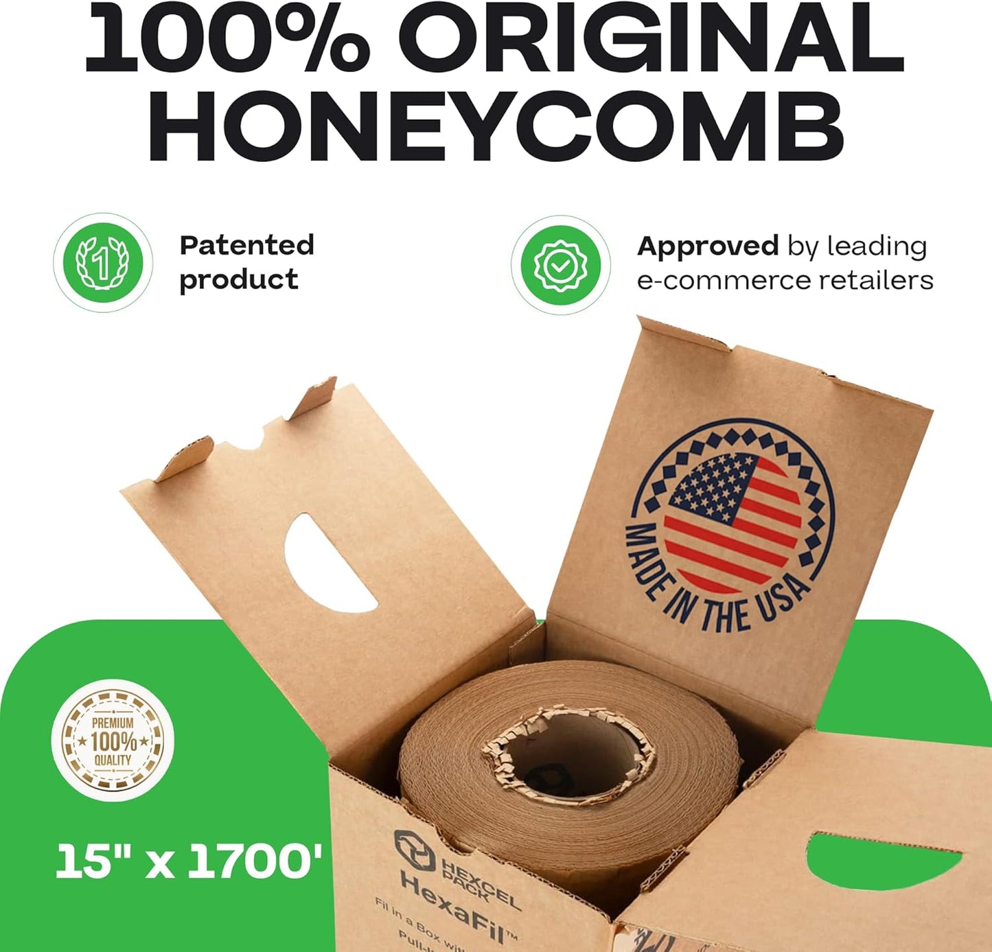 IDL Packaging HexaFil Honeycomb Packing Kraft Paper 15" x 1700' in Self-Dispensed Box - Patented Cushioning Box Filler for Void Filling, Moving, Shipping - Alternative to Bubble Plastic