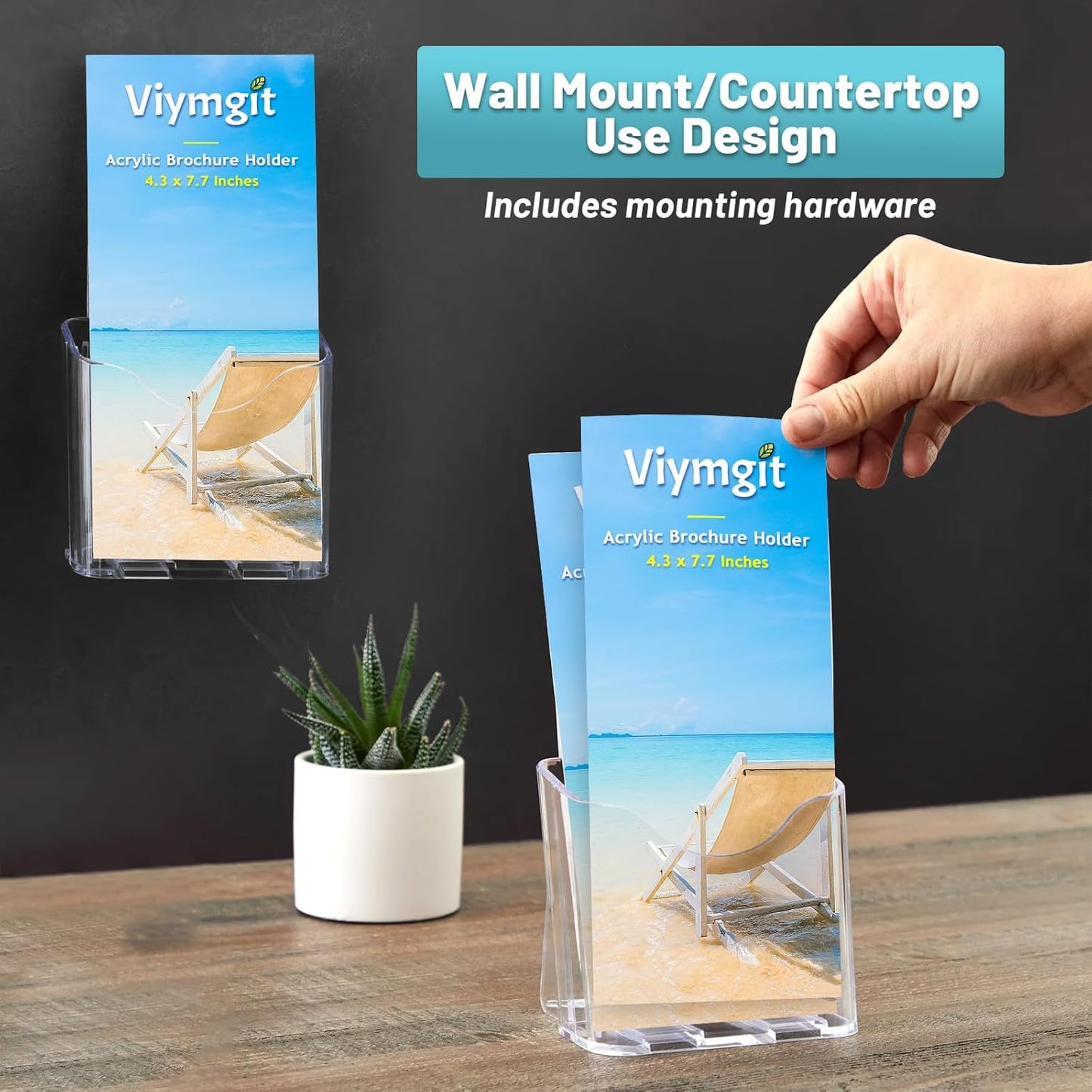 Brochure Holder Stand, 6 Pack 4 inches Acrylic Pamphlet Display Stand Wall Mount/Countertop, Clear Plastic Trifold Rack Card Holder for Organizer Flyer, Leaflets, Document, Literature