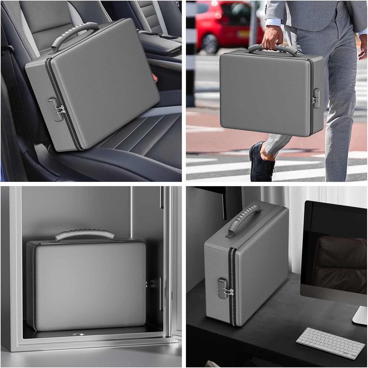 ENGPOW Fireproof Document Box, Hard Case File Box with Fireproof Zipper＆Lock, 6400°F Heat Insulated Fire and Water Resistant File Organizer Storage Safe for Important Documents Laptop Cash, Gray