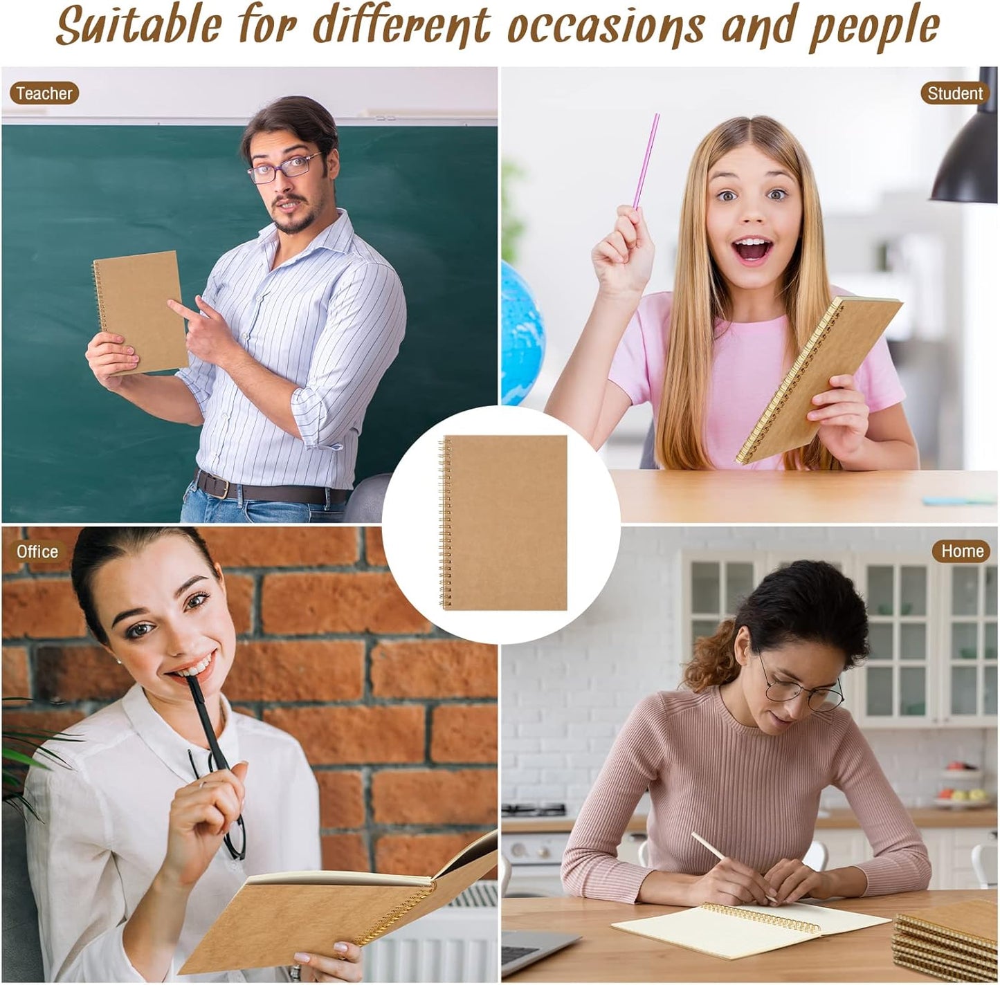 PerKoop 100 Pack Spiral Notebook 8.3 x 5.5 Inch College Ruled Notebook Bulk A5 Wide Ruled Journals Bulk 1 Subject 50 Sheets Thick Diary Notebooks for School, Office Business, Home Use(Kraft Brown)