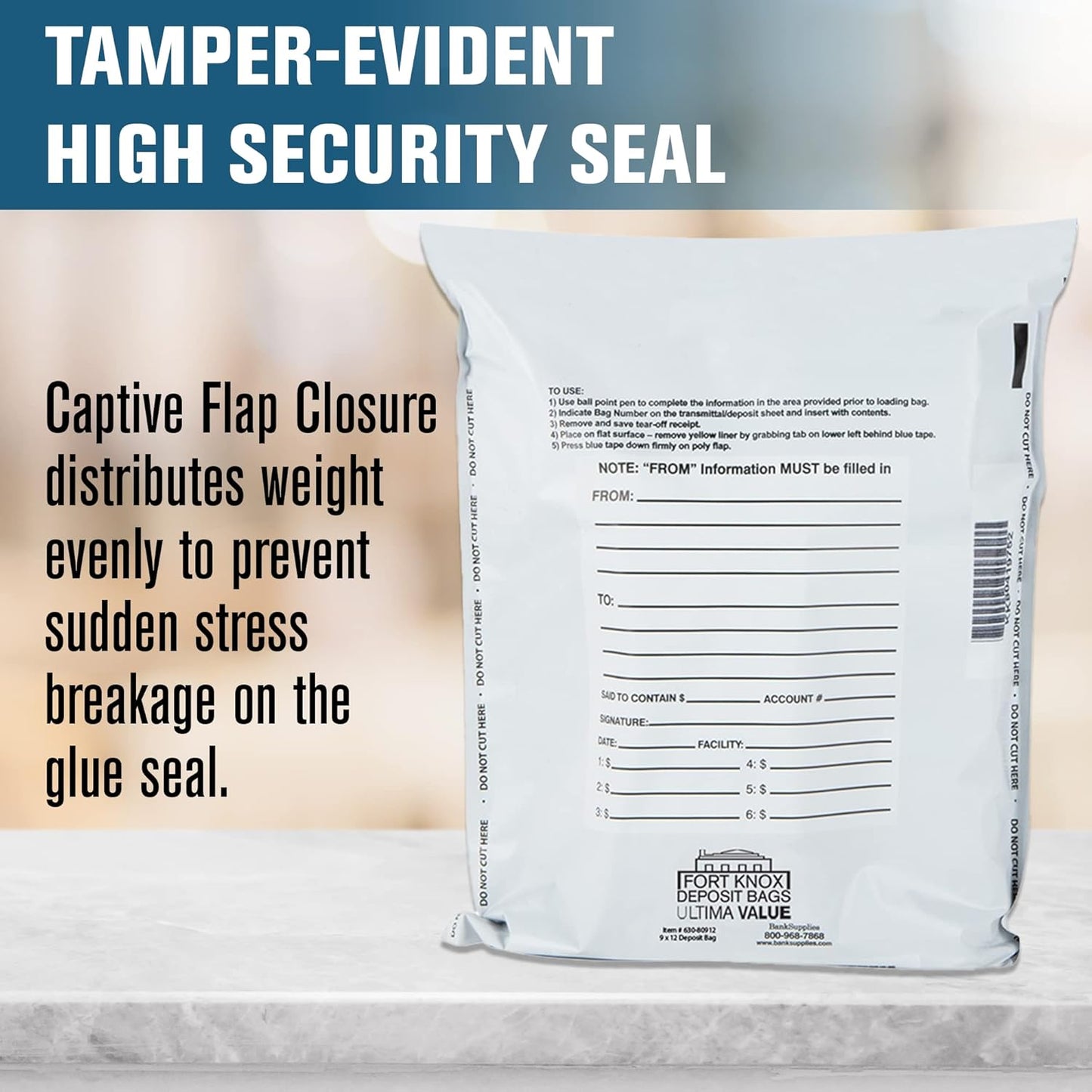 BankSupplies Ultima Value White Deposit Bags 9 x 12 Inches, Pack of 1000, Tamper Evident Tape, Captive Flap Closure, For Transit, Transfer, and Valuables