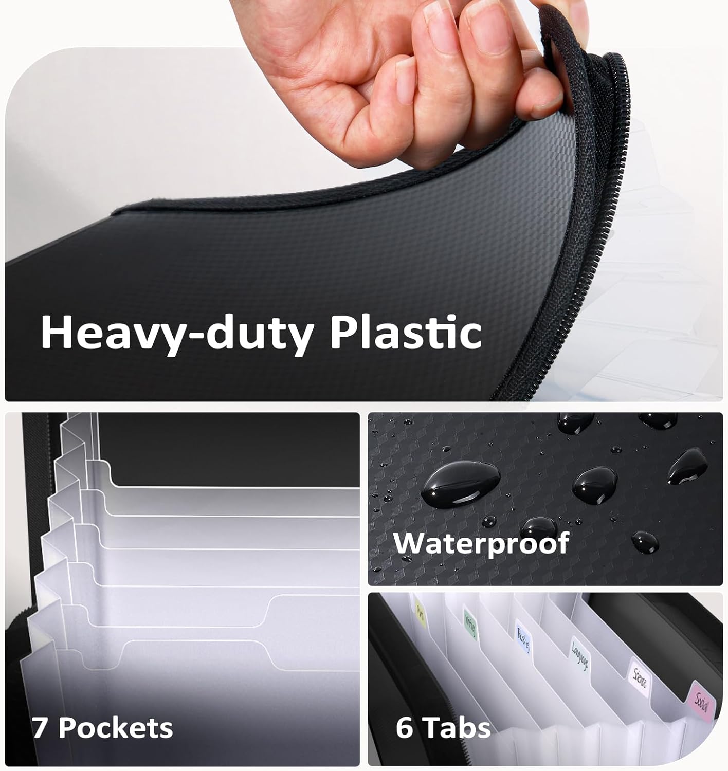 Sooez 7 Pockets Accordion File Organizer, Zipper Expanding File Folder, Heavy Duty Folder Organizer, Sleek Letter Size Accordion Folder, Portable Expandable File Folder for Documents, Purple