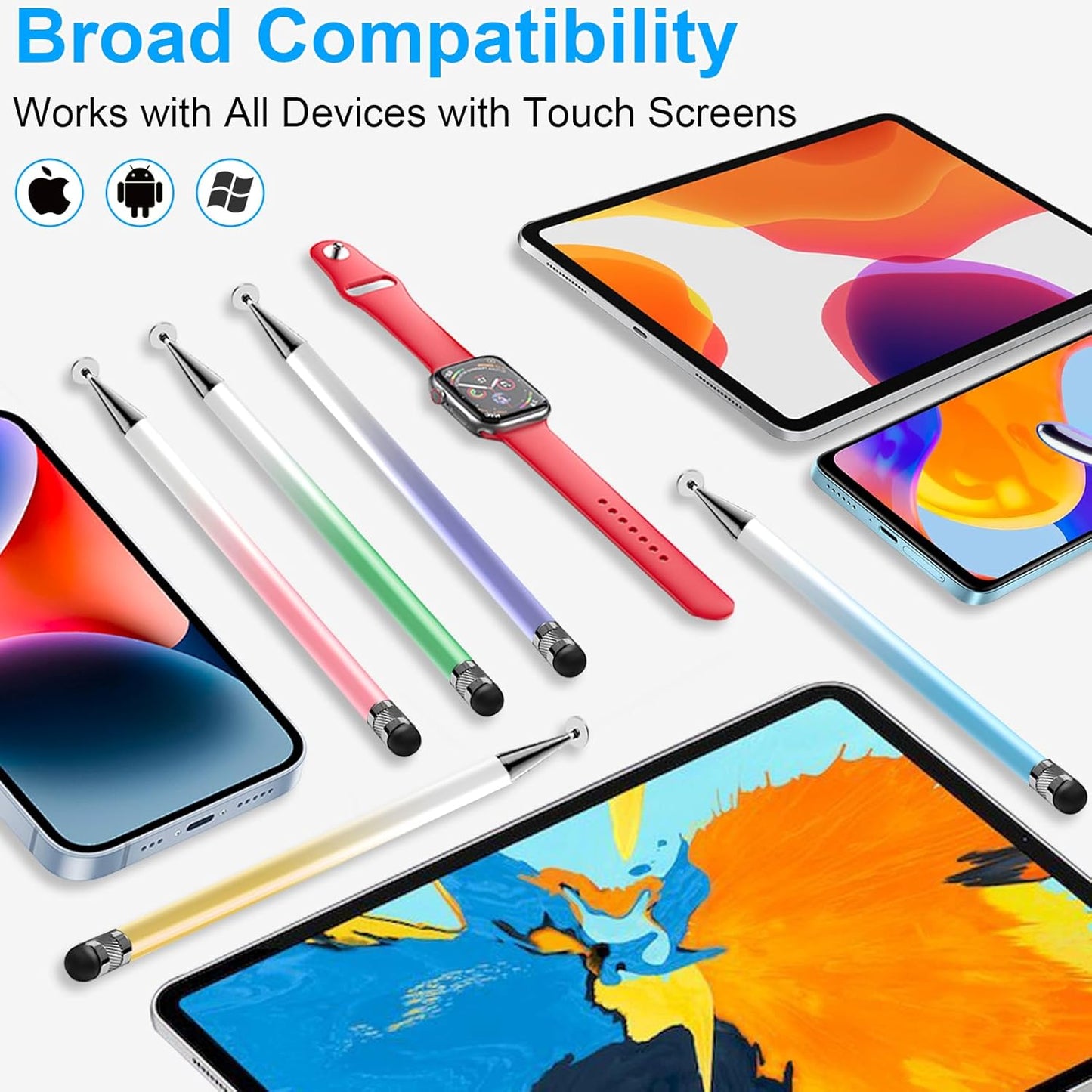 Bopomofo Stylus (5 Pcs),2-in-1 Stylus Pen for Touchscreen, High Precision and Sensitivity, Suitable for iPhone/ipad/Android Tablets, Compatible with Touch Screens(Pink/Yellow/Green/Blue/Purple)