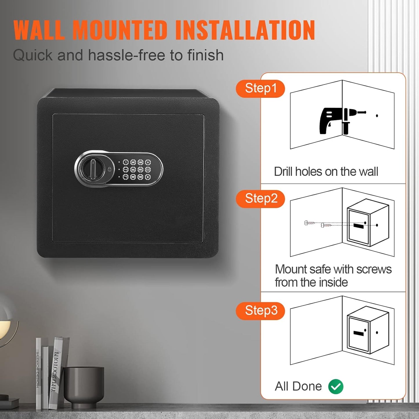 VEVOR Steel Security Safe - 1.2 Cubic Feet, Digital Keypad & 2 Keys, Fire-proof Bag, Protect Cash, Gold, Jewelry, Documents - 15.8x11.8x13.8 inches
