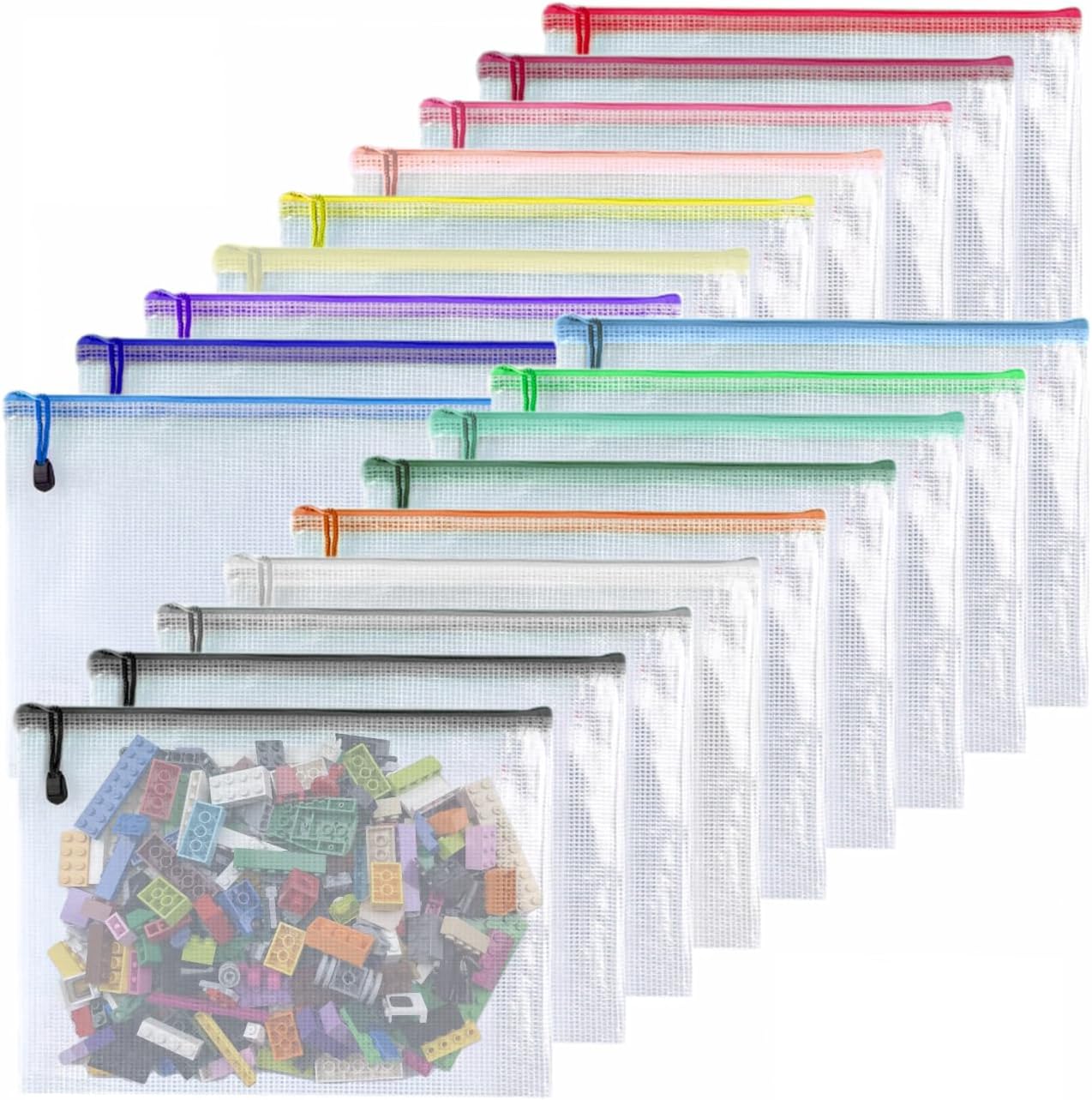 Oaimyy-18 Pcs, Large Mesh Zipper Pouch Document Folders Bag Plastic Zip File Folders for Office Supplies,Travel,Puzzles Games Organizing Storage,Classroom Board Game Organization (9 * 12, inches)