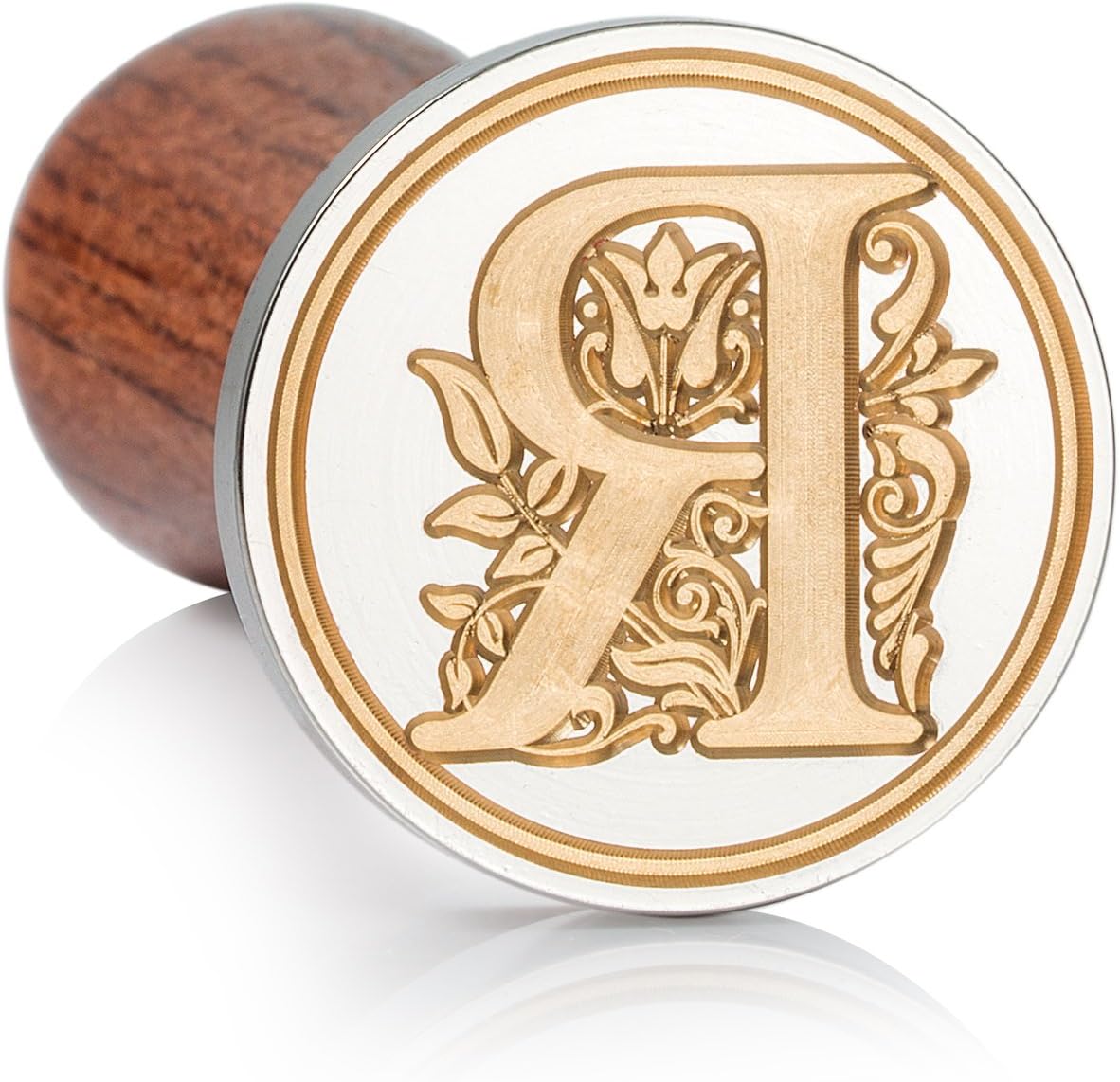 Mceal Wax Seal Stamp, Large Seal 1 1/5"(30mm) Dia, Silver Brass Head with Wooden Handle, Regal Letter A to Z Series (Letter R)