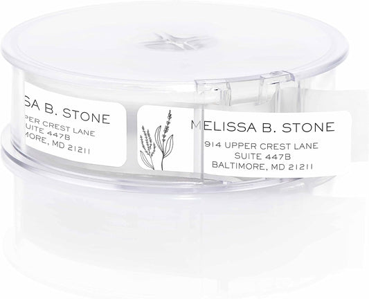Simple Modern Flower Rolled Address Labels/Roll of 500 Floral Illustration Personalized Address Labels/Designer Return Address Stickers in Elegant Plastic Dispenser