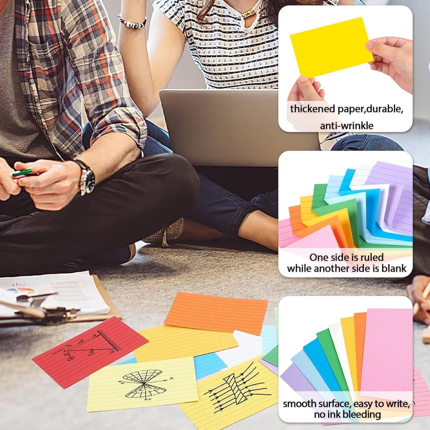 300PCS Index Cards 3x5, Colored Ruled Index Cards for Back to School, Heavy Notecards for Studying Learning Taking Notes School College Office Supplies, 8 Colors