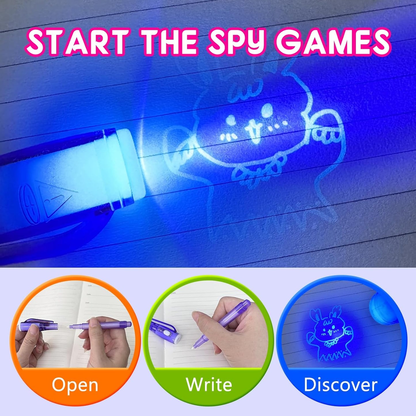 Invisible Ink Pen Spy Game for Kids, Party Favors Toys for Girls Boys, Magic Markers for Boys Girls Fun Outdoor Toys, Birthday for 6-13 Year Old Girls Boys (14PCS+Black Notebooks)