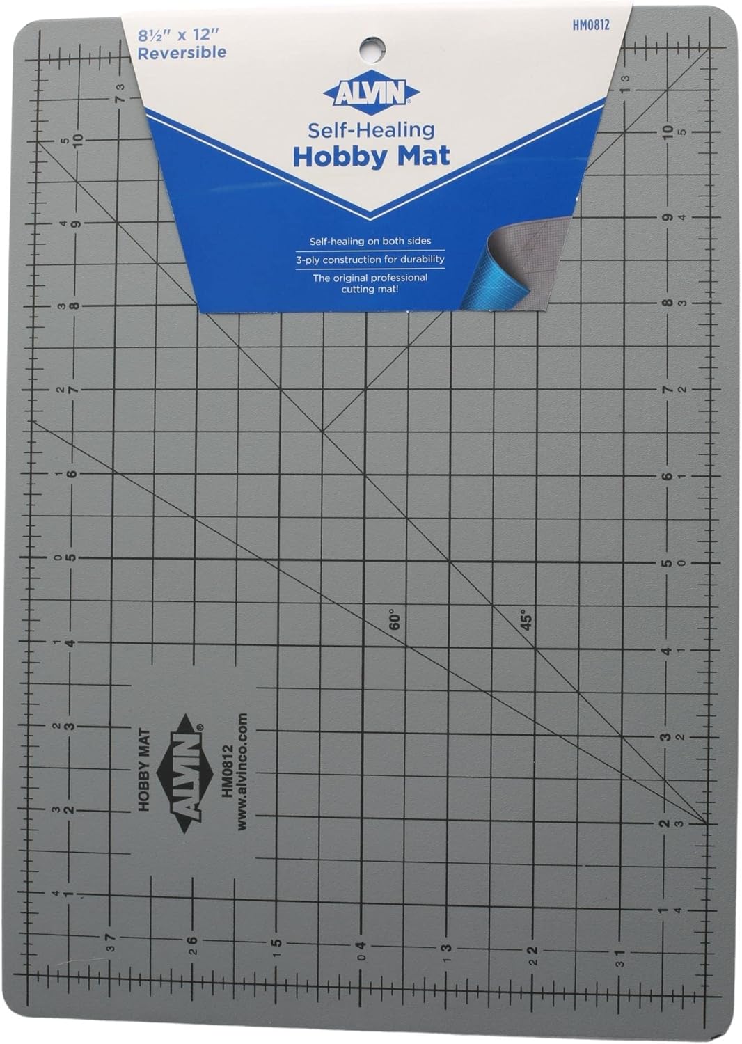 ALVIN HM Self-Healing Cutting Mat for Hobbies 8.5 x 12 inch | Double-Sided Blue/Grey | 3-Layer Gridded Surface for Arts, Crafts and Sewing - Model HM0812