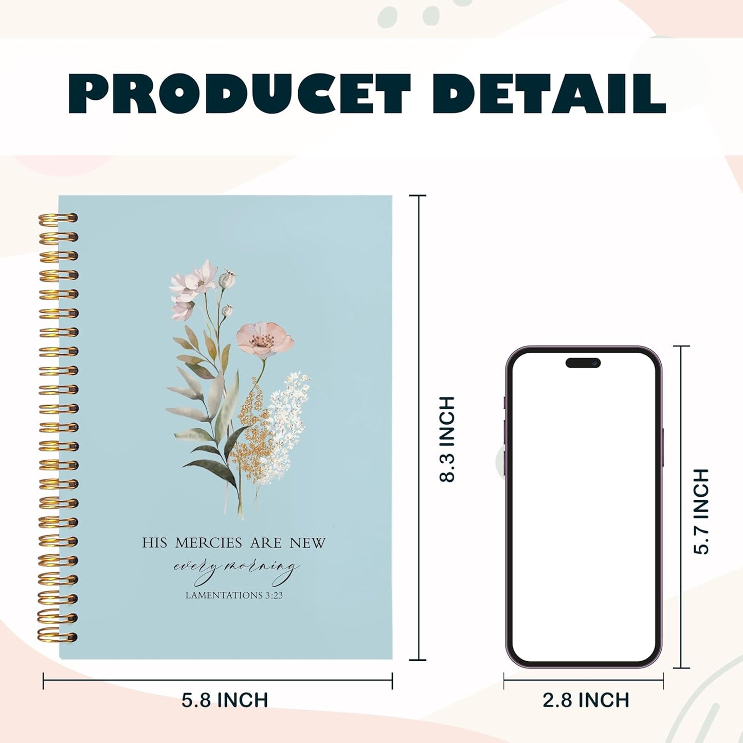 BearCake Blue Bible Christian Journals Floral Notebooks for Women Note Taking,Prayer Journal for Women, His Mercies are New Every Morning,Bible Study Journal for Women 5.5x8.3