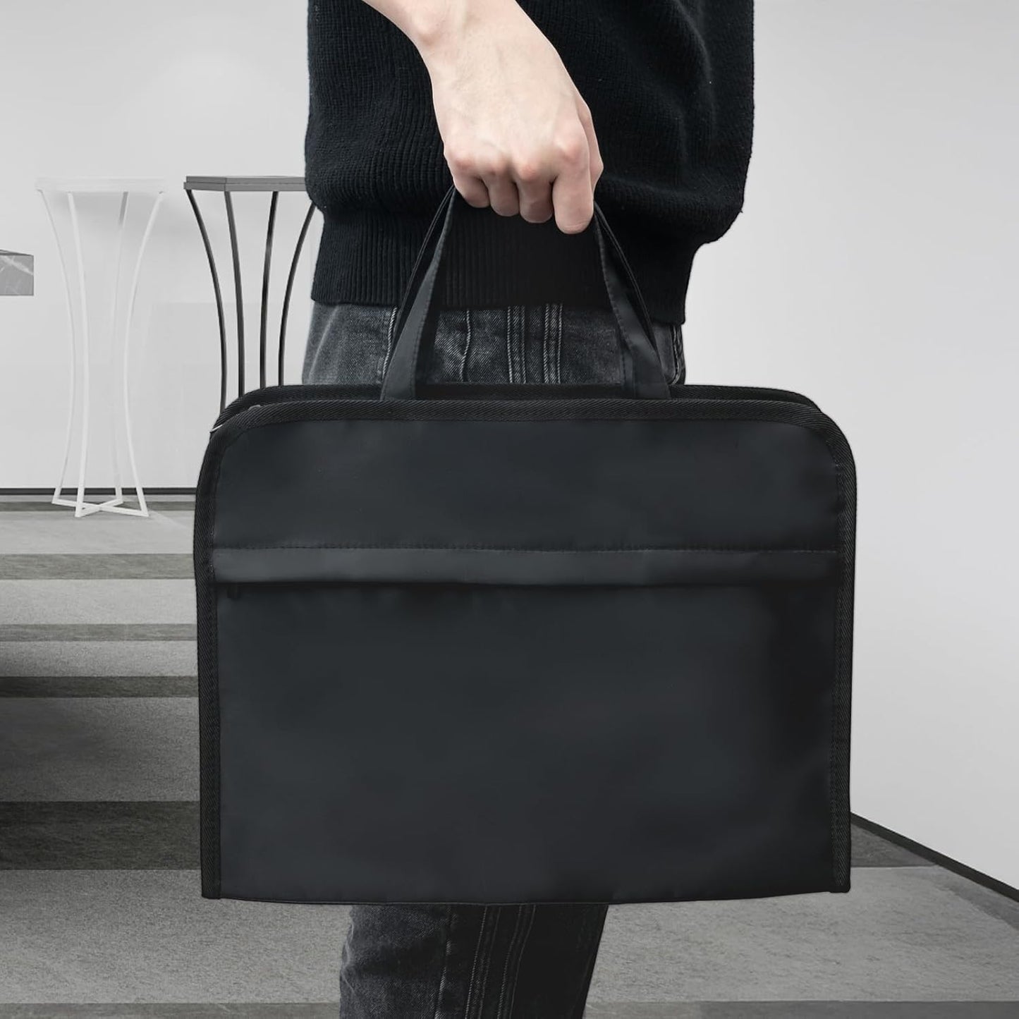 M&G Oxford Zipper Document Bag, Double Layer Waterproof Handle Document Tote Bag for Carrying Paper Documents Books Computer 1 Pack (Black)