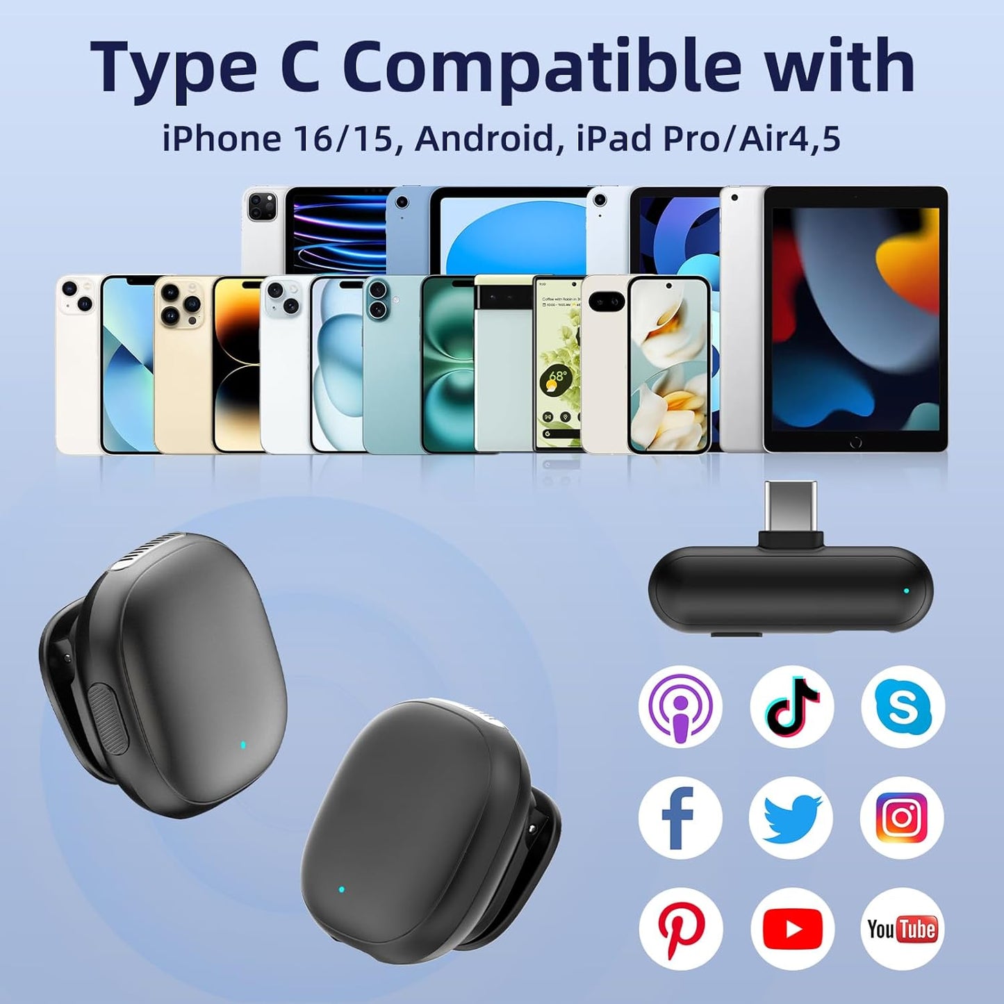 Wireless Microphone for iPhone 17 16 15 - Ai Noise Cancelling Mini Microphone USB C for Android Phone, Lavalier Mic with 35H Charging Case for Video Recording Vlogging YouTube Tiktok