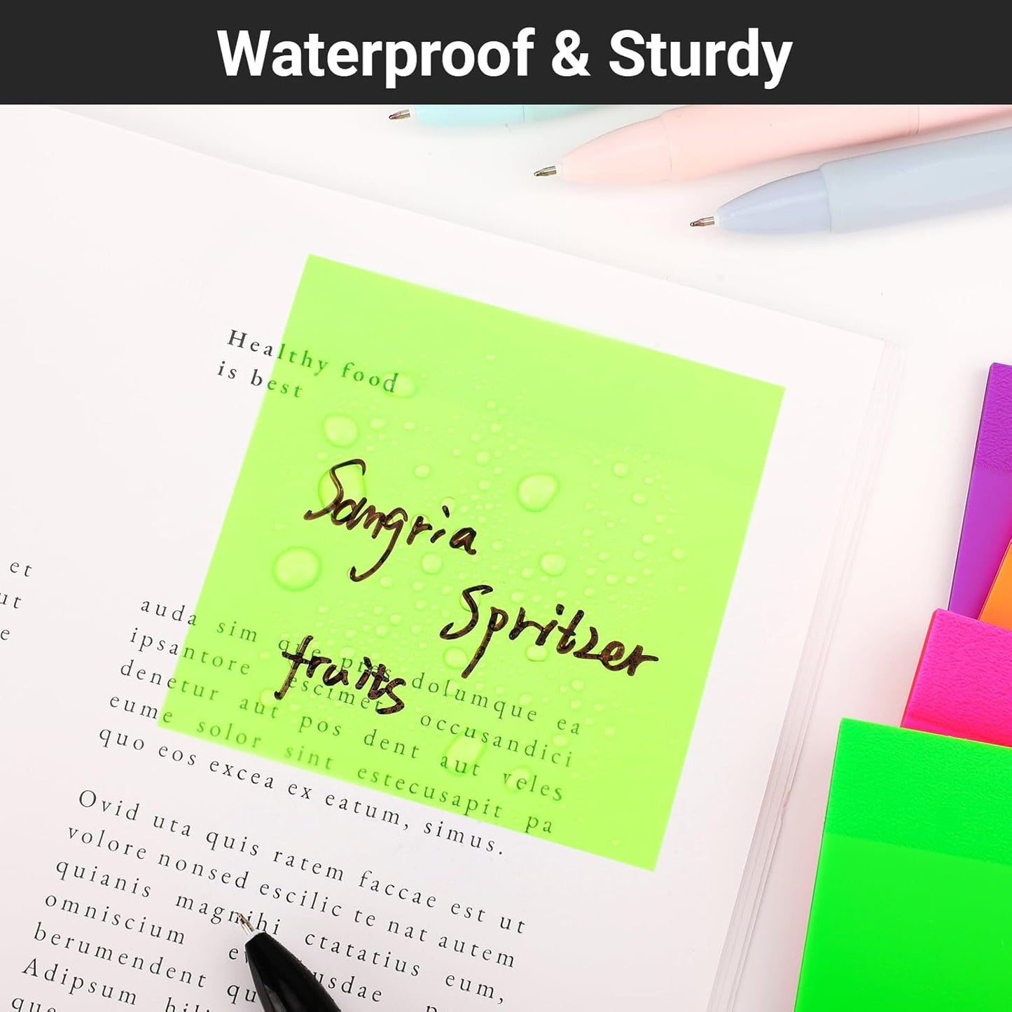 EUSOAR Transparent Sticky Notes, 300 Sheets 3x3 Inch Neon 6 Colors Planner Reminders Bible Sticky Notes Clear, Translucent Book Annotation Page Flags Stickers Nursing Note Pads for Home Work