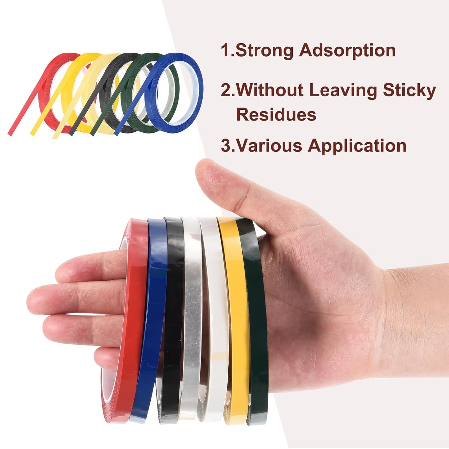 MECCANIXITY 6 Rolls Whiteboard Tape Graphic Chart Tape 10mm 54.7 Yard Art Tape Thin Pinstripe Tape Masking Tape for Gift Wrapping Craft Supplies, Red, Green, Blue, Yellow, Black, Light Yellow