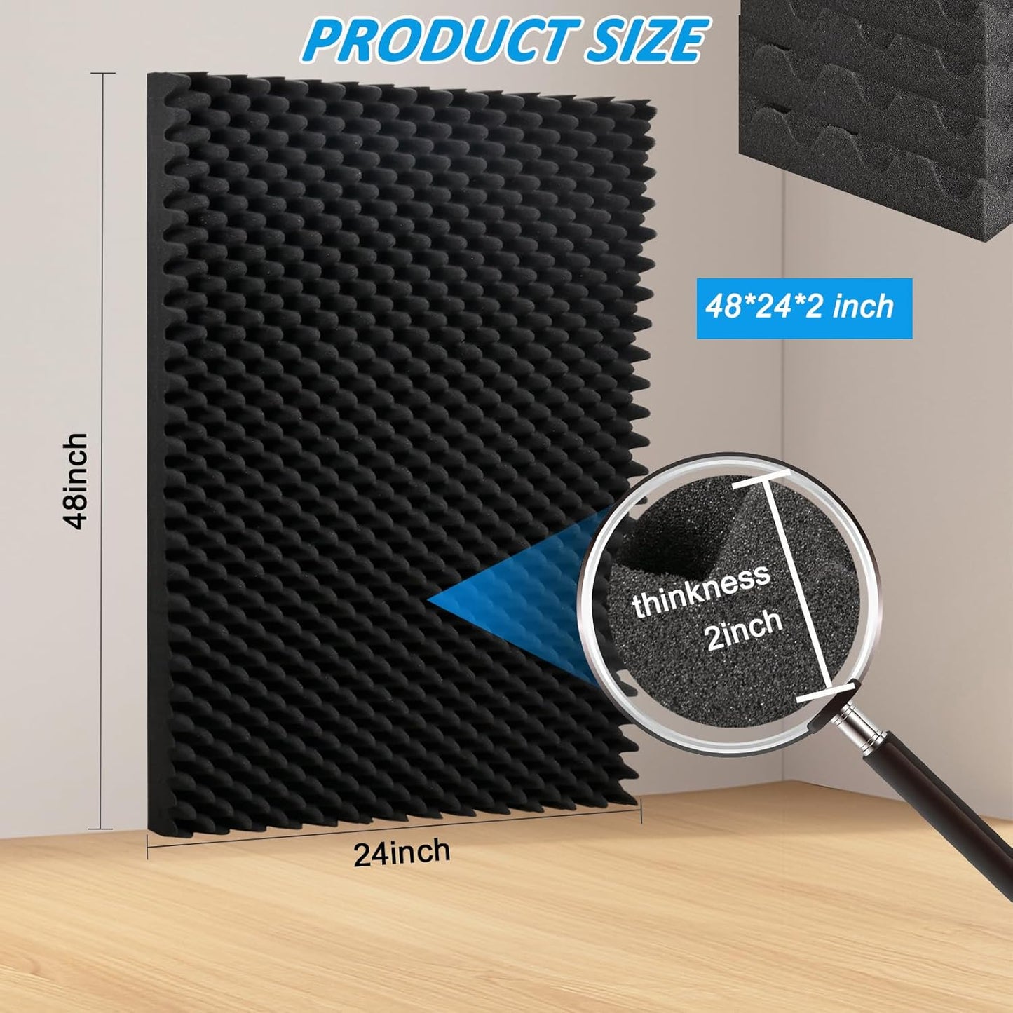 4 pack, 48x24x2 inches acoustic foam panels Egg Crate Foam Padding sound proof panels for walls Soundproof Foam Studio Acoustic Treatment Studio Foam panels Soundproofing Used to Absorb Echoes