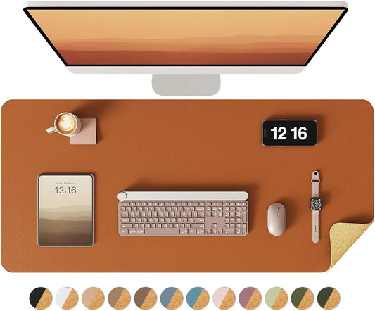 YSAGi Double-Sided Desk Pad, 35.4"x17" Leather Desk Mat, Eco Cork Desk Pad Protector,Large Mouse Pad,Waterproof Desk Blotter for Office/Home (Brown/Cork)
