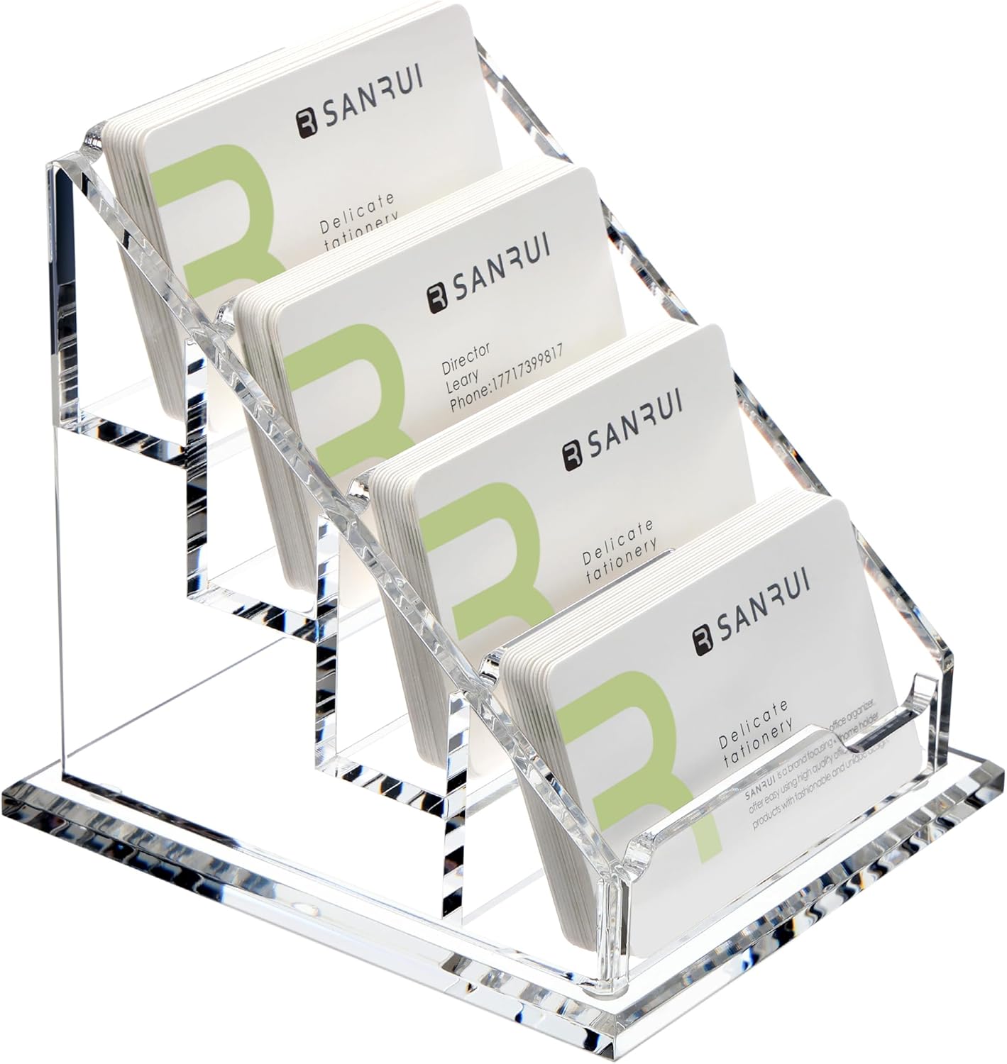 YUXUN Business Card Holder for Desk Clear Acrylic Business Cards Display Stand Name Card Holder Case Organizes 200 Cards-4 Slot 4 Tier 1 Pack(4 slot-H)
