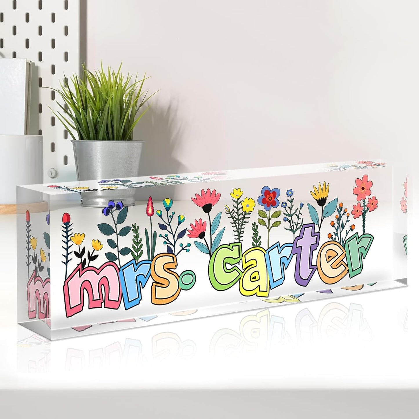 Teacher Name Plate for Desk, Desk Name Plate Personalized, Office Decor for Women Men, Acrylic Desktop Accessories, Office Appreciation Gifts for Teacher Boss Social Workers Nurse Employee (Orchid)