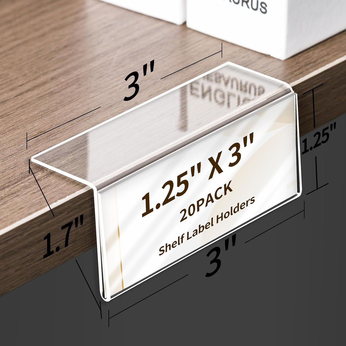 20 Pack Acrylic Rigid Shelf Label Holders for School Office Library Book Shelves Tags Shelf Labels with Sticky Dots, Transparent Tabletop Price Sign Stand for Store Bakeries (1.25x3 in)