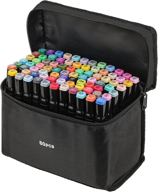80 Colors Alcohol Markers Pens,Markers Drawing,Markers Set for Kids,Adults Coloring Book, Multicolor,Wide Chisel and Thin Head Double-Head Design Equipped with,Black Suitcase
