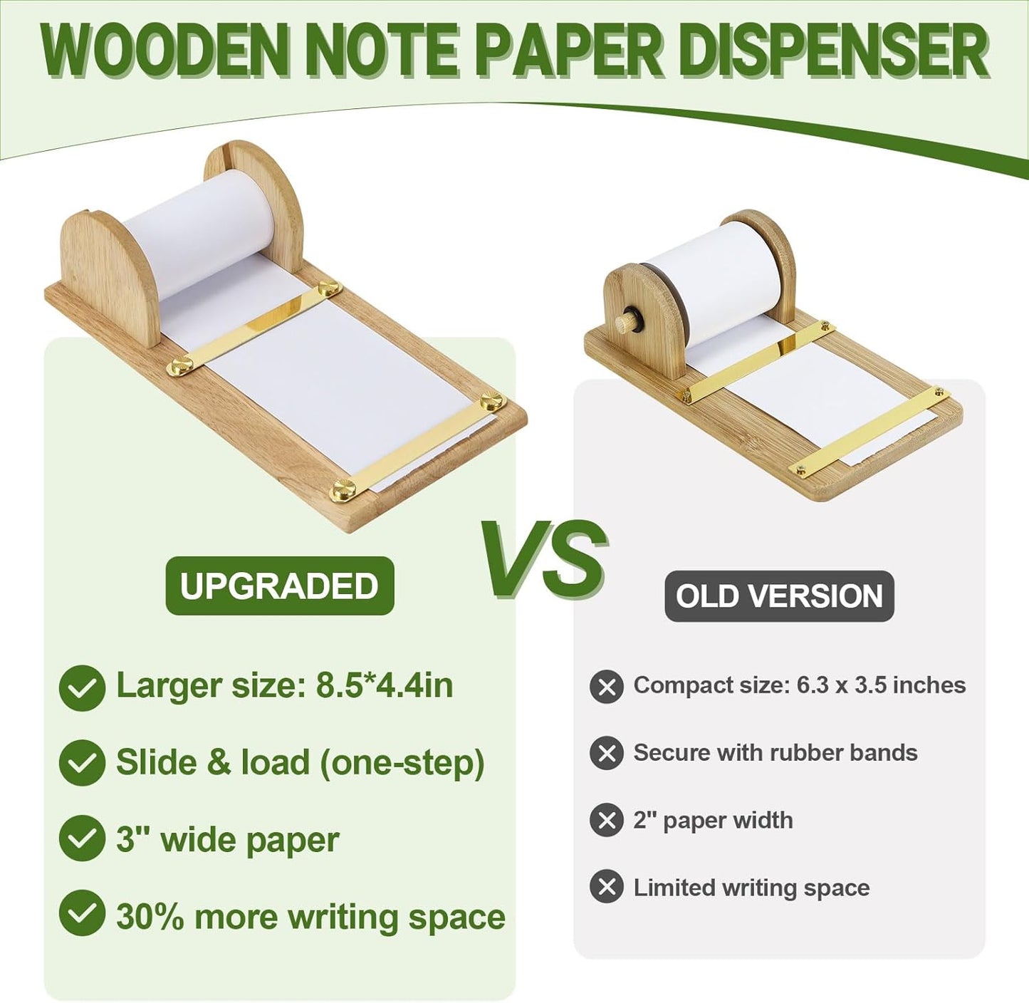 Buqoo Desktop Wooden Roll Dispenser, Bamboo Spool Sticky Note Clipboard Restaurant Writing Clip,Coffee Dessert Menu Holder, Tearable Shaft Wooden Paper Roll Dispenser with with 36ft Note Paper