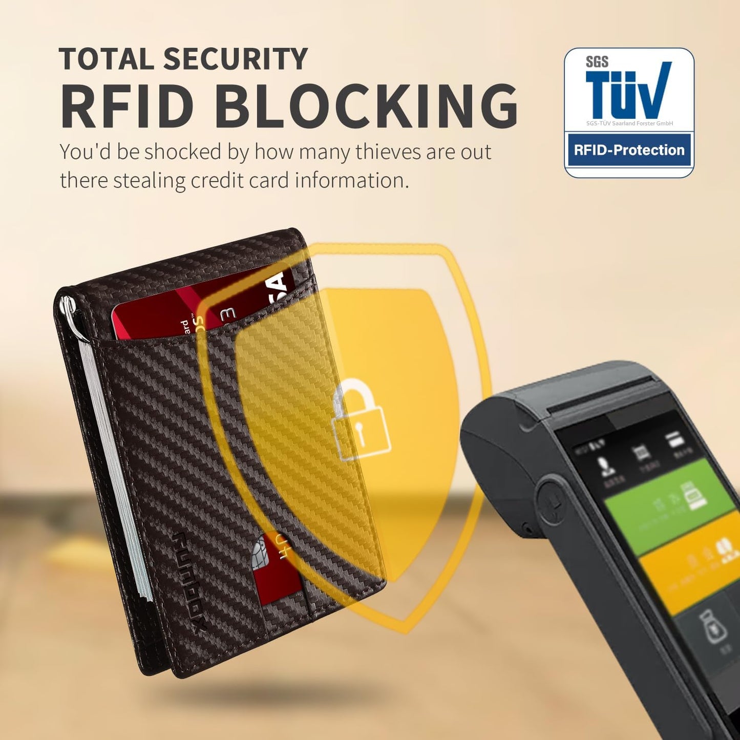 Slim Money Clip Wallets for Men RFID Blocking 11 Card Holder Minimalist Small Thin Carbon Leather Bifold Mens Front Pocket Wallet Gift Box