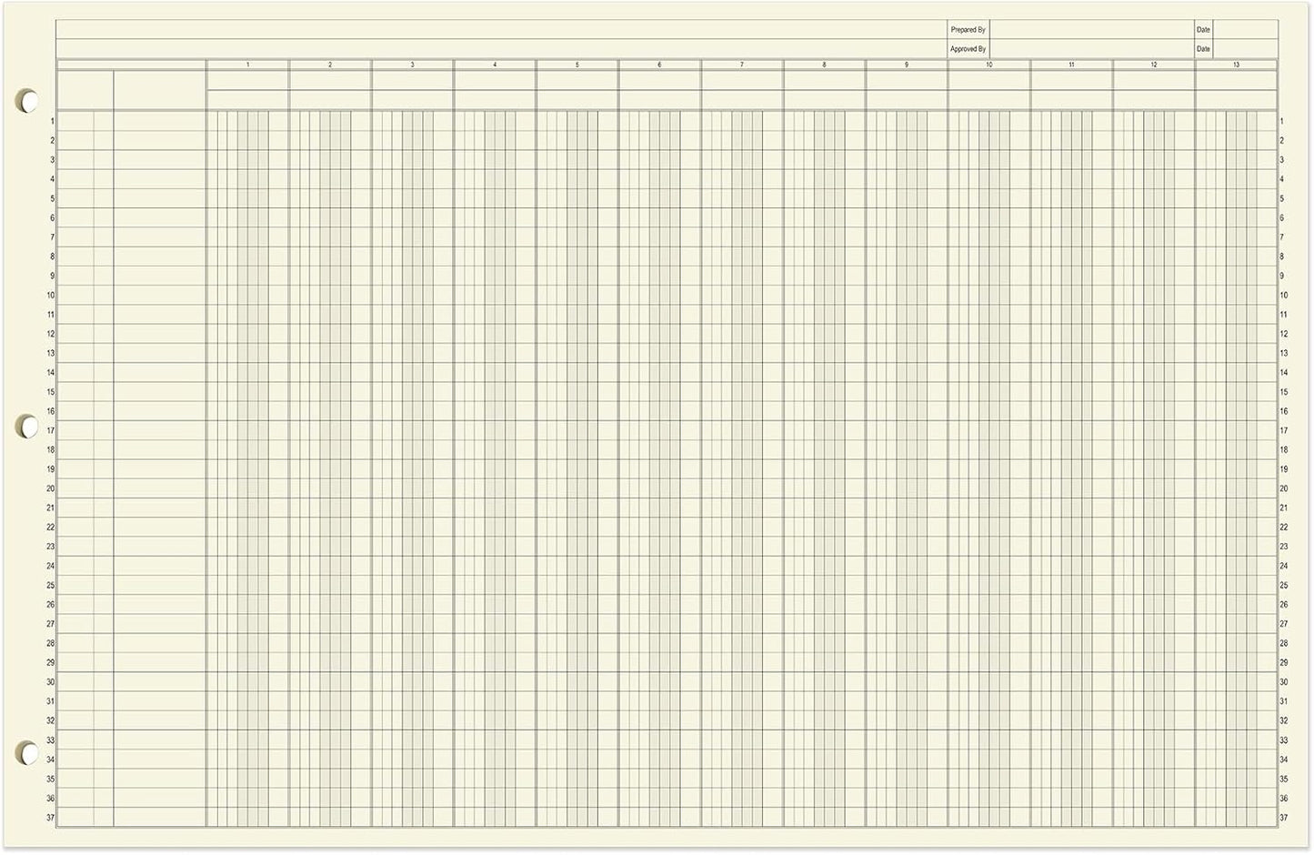 BookFactory Ledger Sheets/Large 13 Column Accounting Ledger Columnar (Thirteen Columns) Loose Leaf Paper - 17'' x 11'', 50 Pages, Loose Leaf, 3 Hole Punched (SHEET-050-CLCLL(17x11-Ledger-13)-AX)