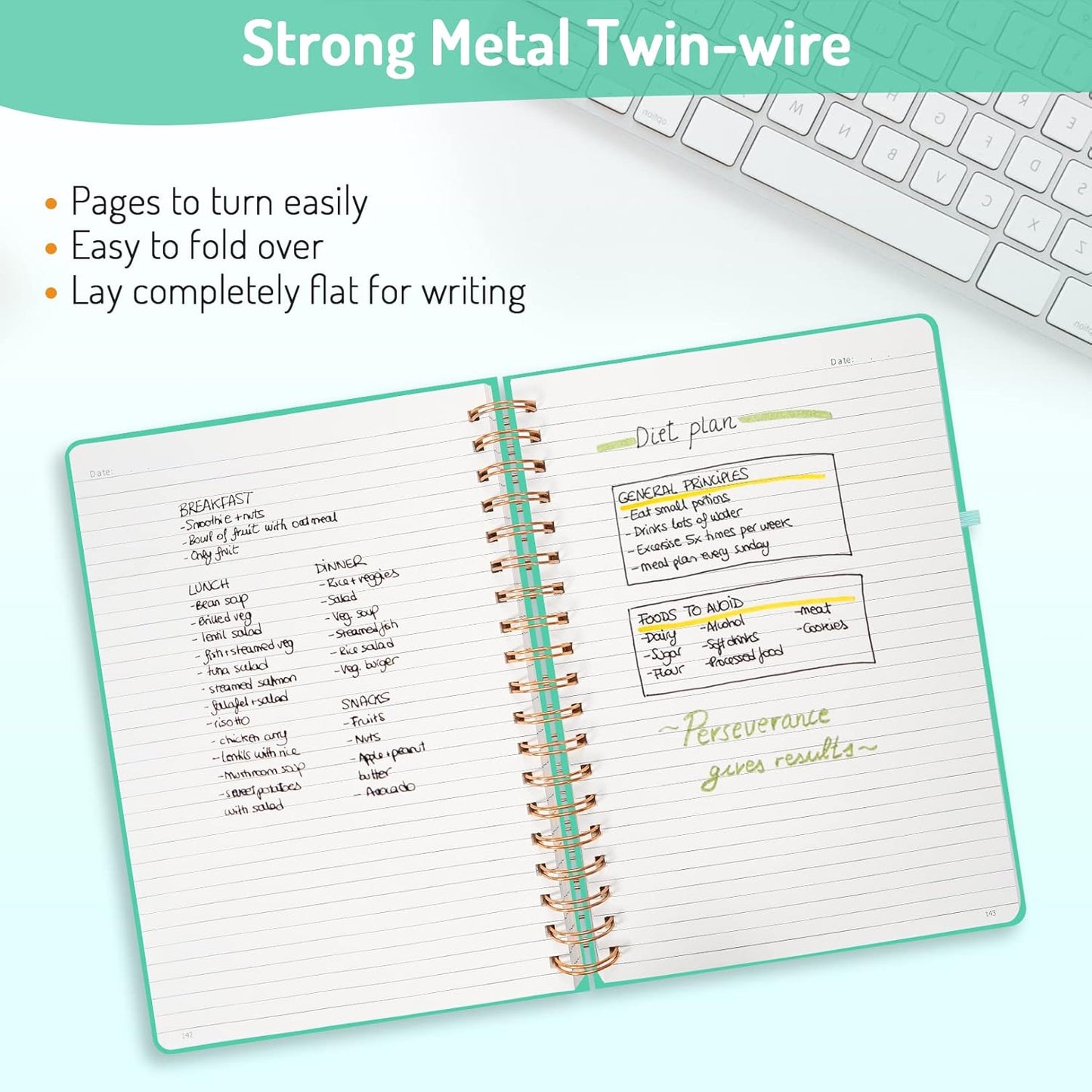 Forvencer Lined Spiral Journal Notebook with 300 Numbered Pages, B5 College Ruled Thick Journals for Writing with 100GSM Paper, Hardcover Notebooks with Contents for Work, School, Women, Men, Green