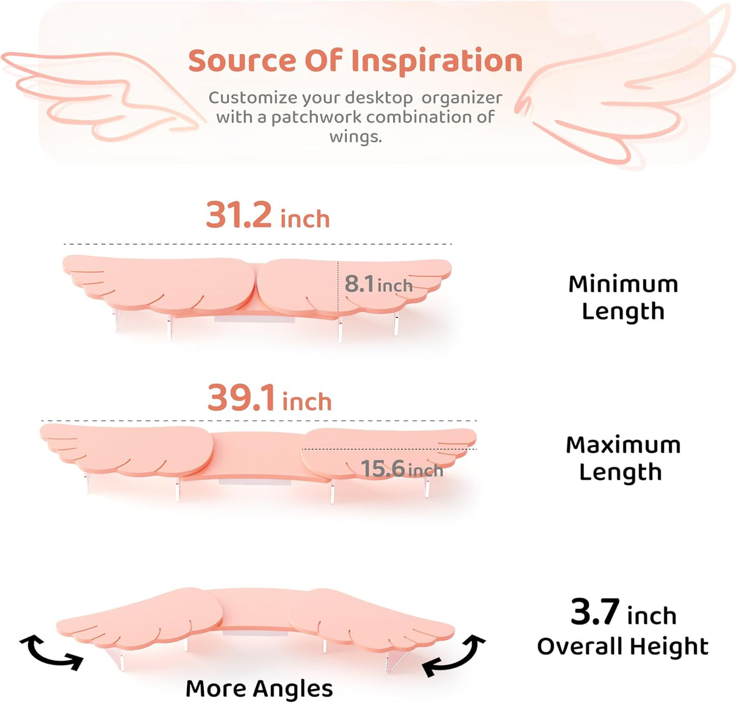 Dual Monitor Stand Riser,Wing-Shaped Sturdy Desktop Computer Wood Stand for 2 Monitors Cute Monitor Riser for Laptop, PC, Computer,Pink