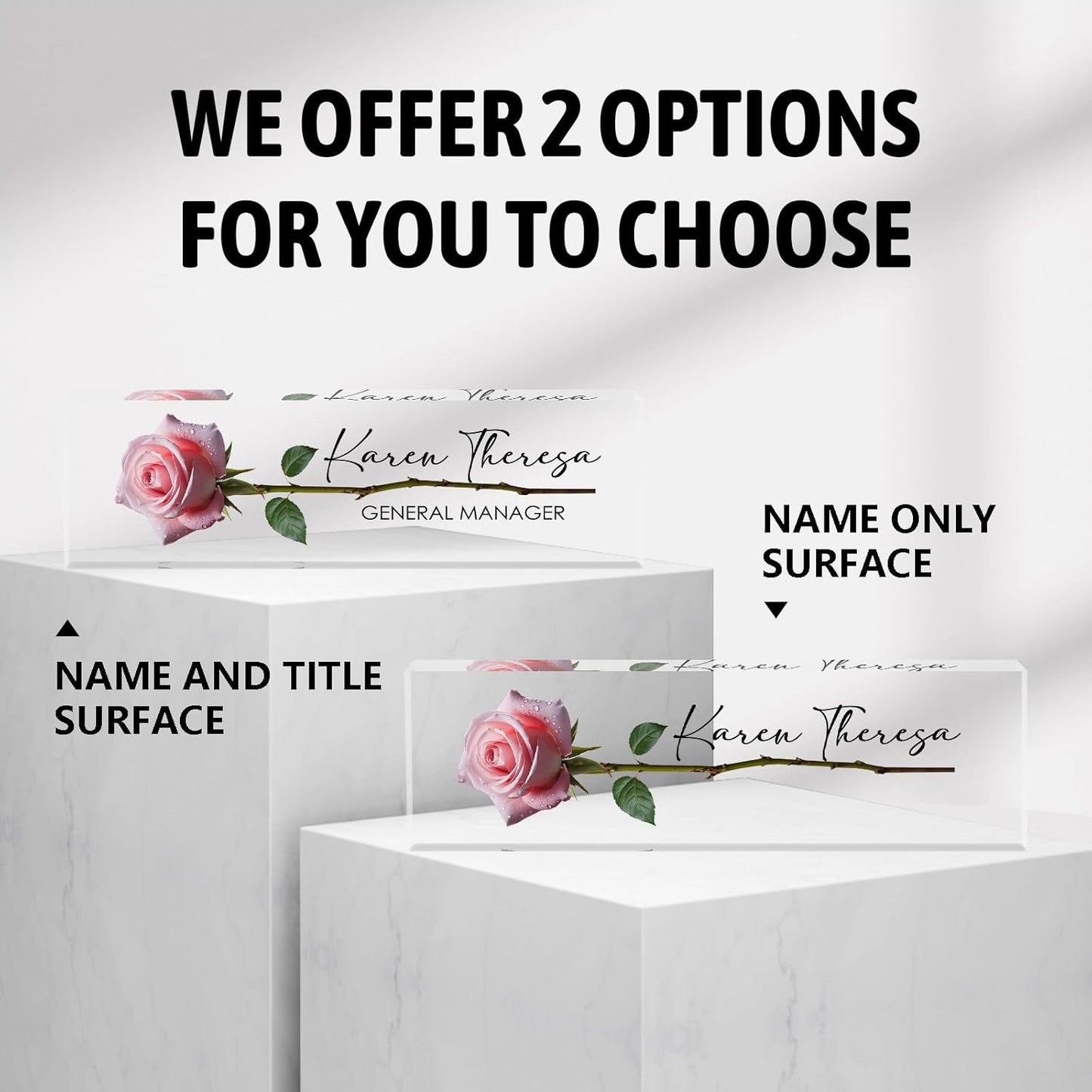 Custom Office Name Plate, Personalized Gifts for Women & Employees, Office Desk Accessory (A Rose)