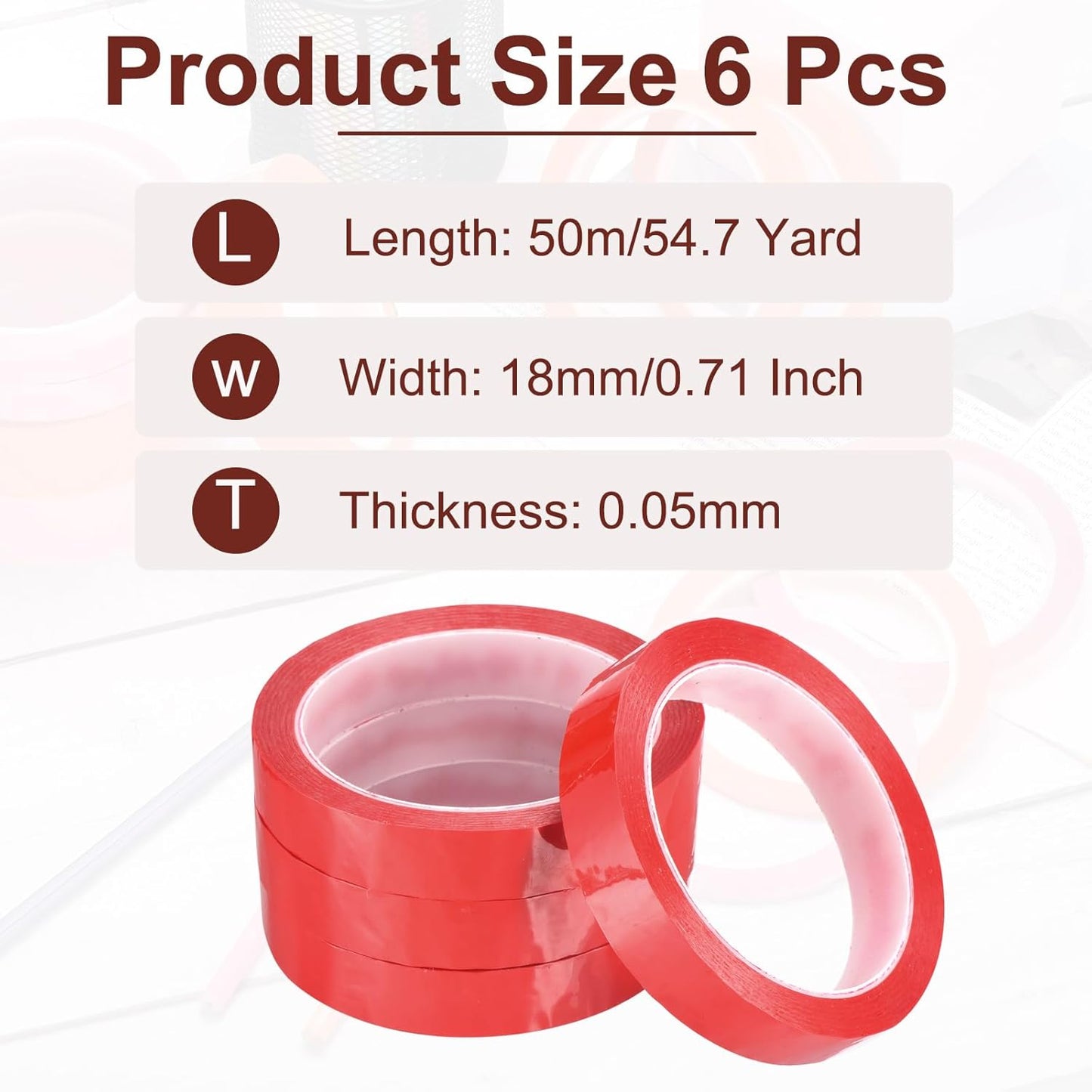 MECCANIXITY 6 Rolls Whiteboard Tape Graphic Chart Tape 18mm 54.7 Yard Art Tape Thin Self-Adhesive Pinstripe Tape Masking Tape for Gift Wrapping Craft Supplies, Red