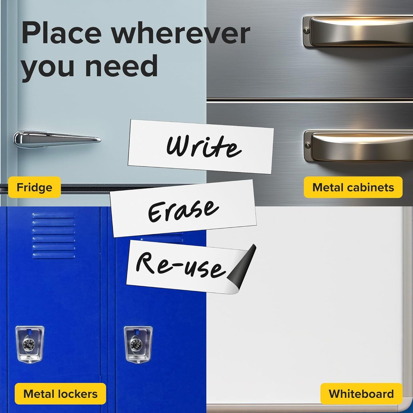 X-bet MAGNET Dry Erase Magnetic Labels 60 pcs 1x3 - Reusable Sticky Notes - Magnetic Notepads for Refrigerator - Dry Erase Magnetic Sheets - Blank Magnet Stickers - Used for Whiteboard, Classroom