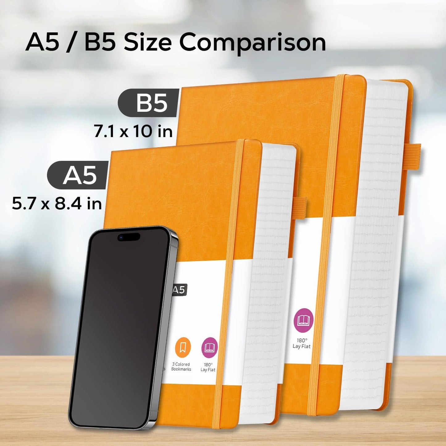 Leather Lined Notebook Journal, 320 Pages Hardcover Notebook Journals for Writing Note Taking Women & Men, B5 (7.1'' X 10'') College Ruled Daily Notebook Journal, Orange