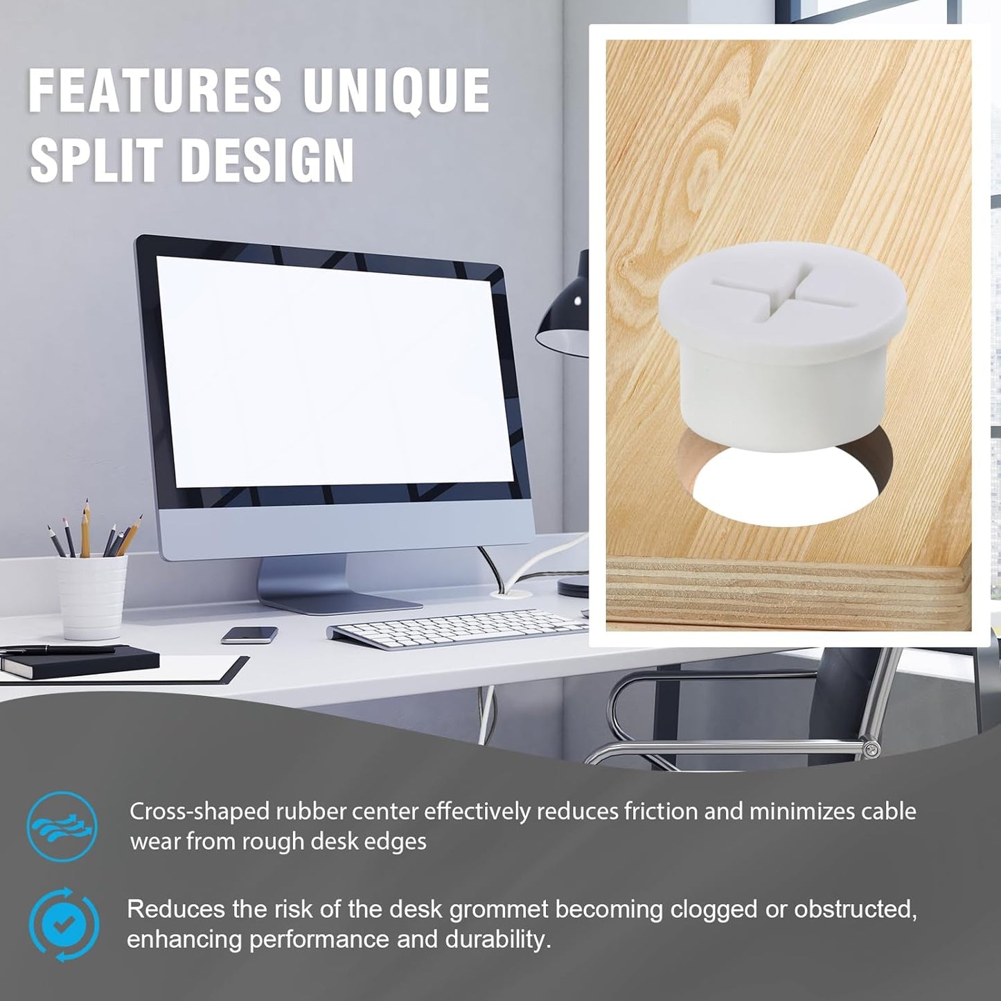 3/4" White Desk Grommet, JTemgle Flexible Cable Grommet Cross Rubber Cable Hole Cover Wire Organizer Caps Desktop Cord Management for Home Office TV Stands Tabletops, 20 Pieces